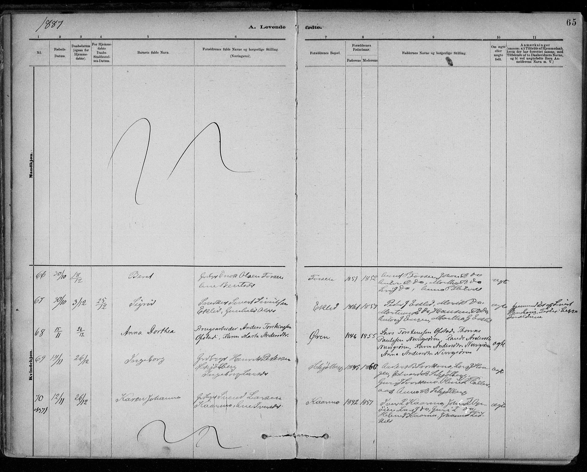 Ministerialprotokoller, klokkerbøker og fødselsregistre - Sør-Trøndelag, SAT/A-1456/668/L0809: Parish register (official) no. 668A09, 1881-1895, p. 65