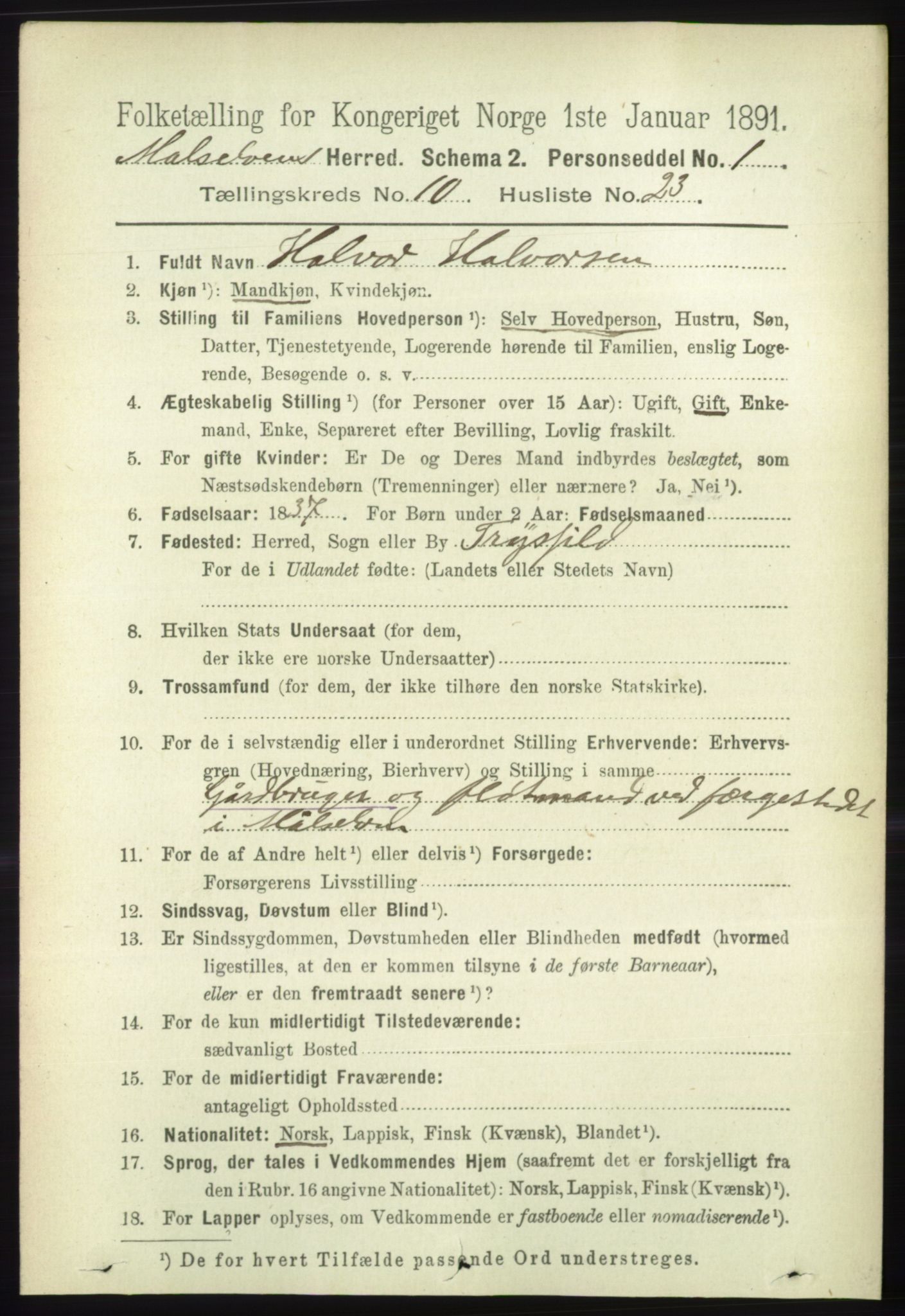 RA, 1891 census for 1924 Målselv, 1891, p. 3171