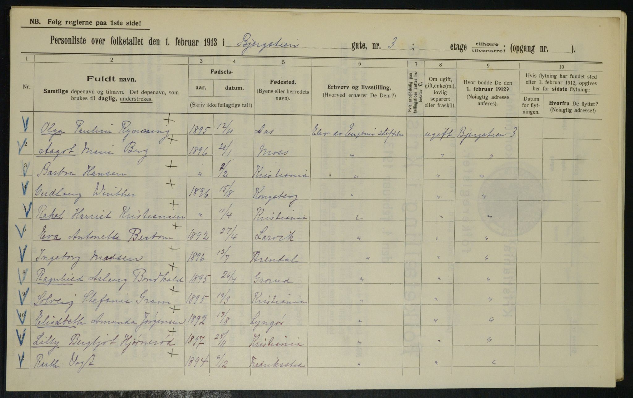 OBA, Municipal Census 1913 for Kristiania, 1913, p. 4185