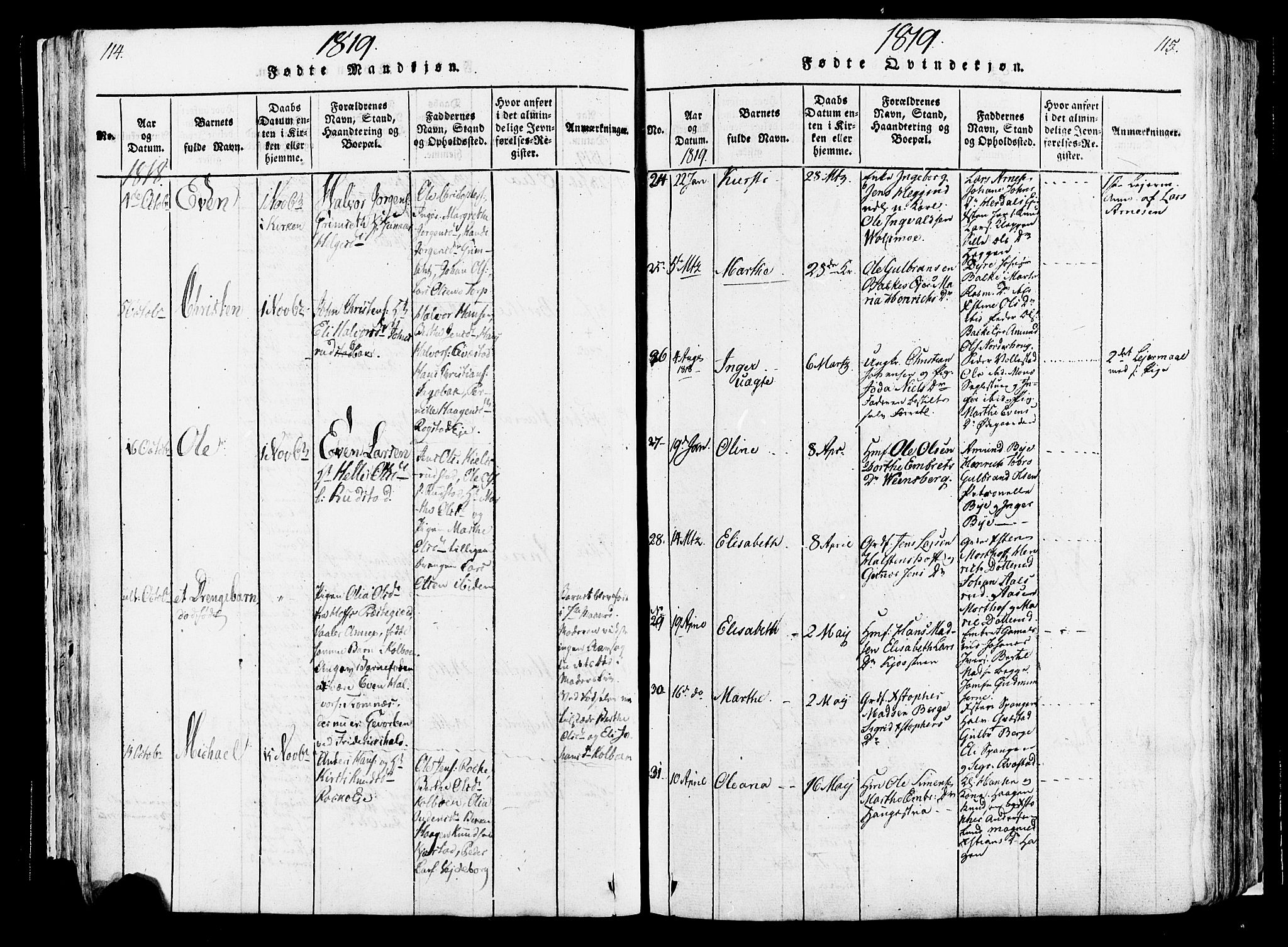 Løten prestekontor, SAH/PREST-022/K/Ka/L0005: Parish register (official) no. 5, 1814-1832, p. 114-115