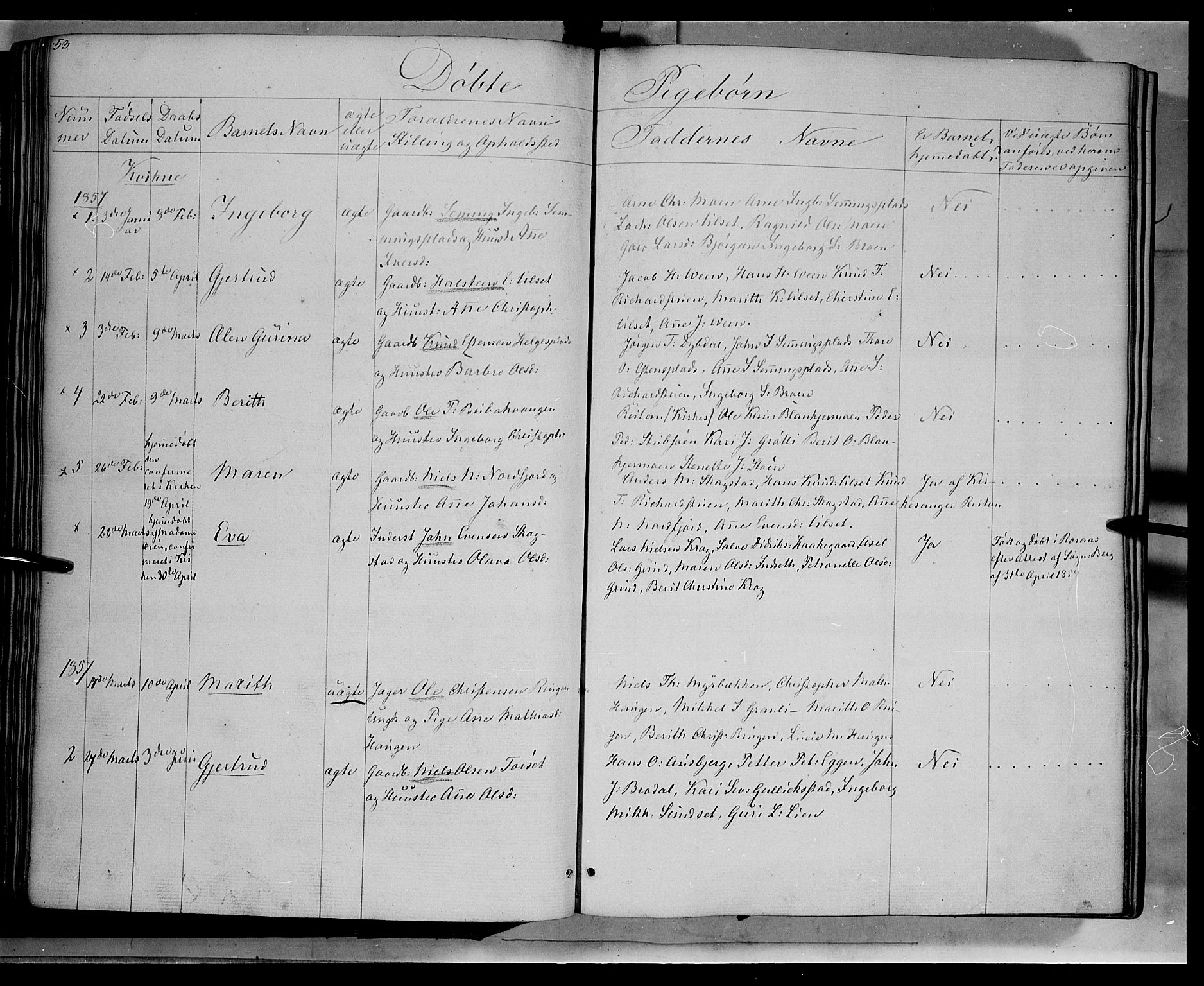 Kvikne prestekontor, SAH/PREST-064/H/Ha/Haa/L0005: Parish register (official) no. 5, 1841-1862, p. 53