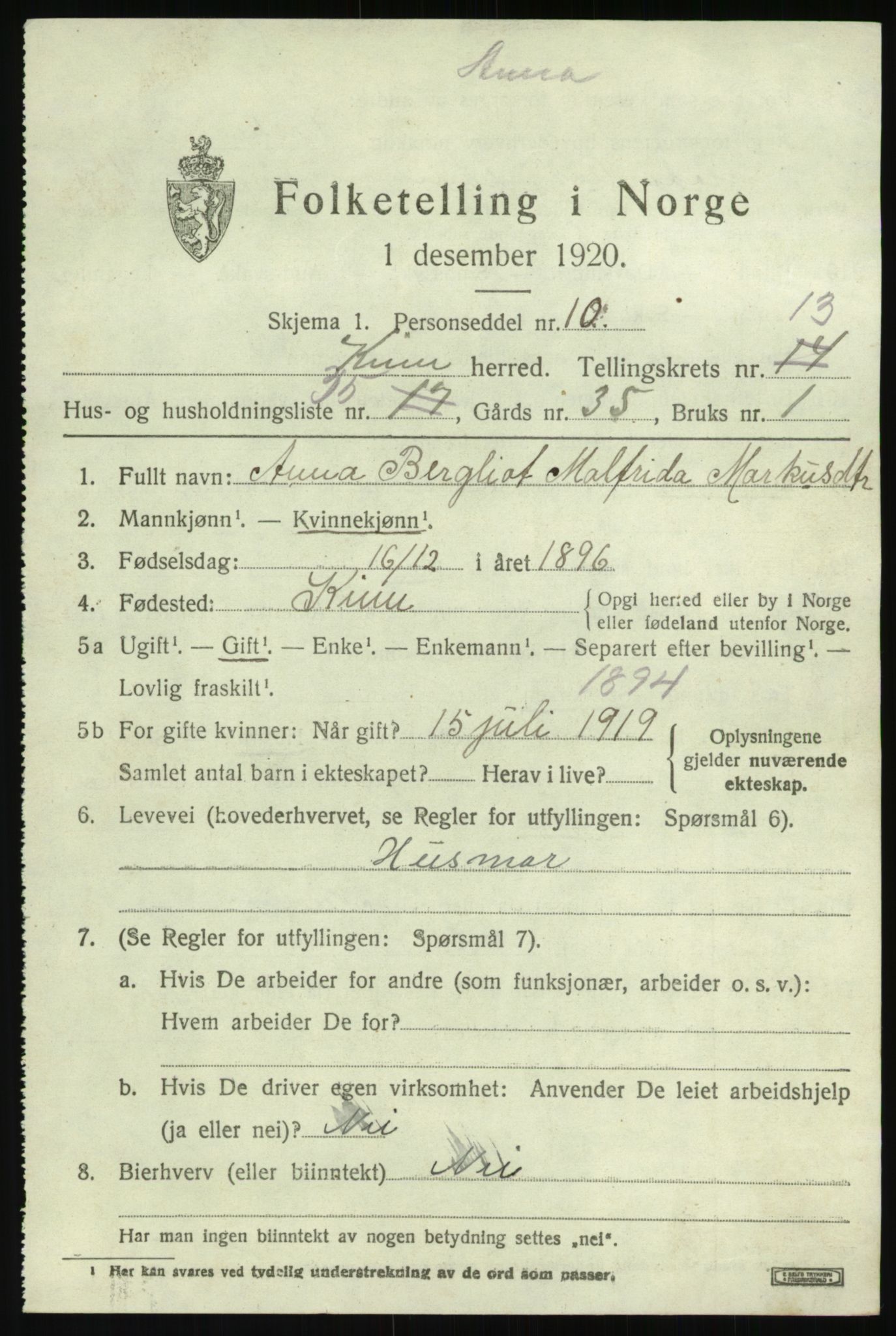 SAB, 1920 census for Kinn, 1920, p. 5115