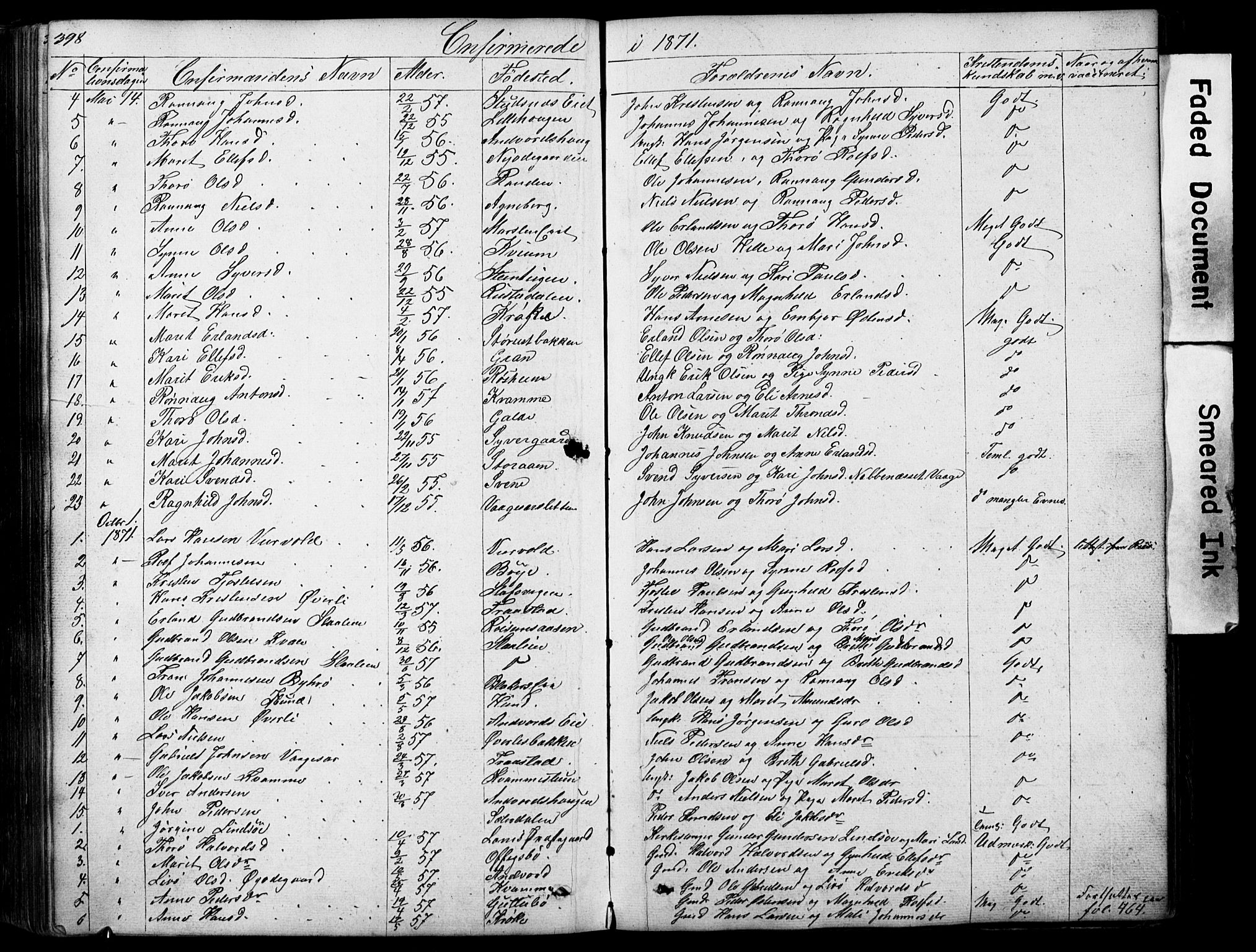 Lom prestekontor, SAH/PREST-070/L/L0012: Parish register (copy) no. 12, 1845-1873, p. 398-399