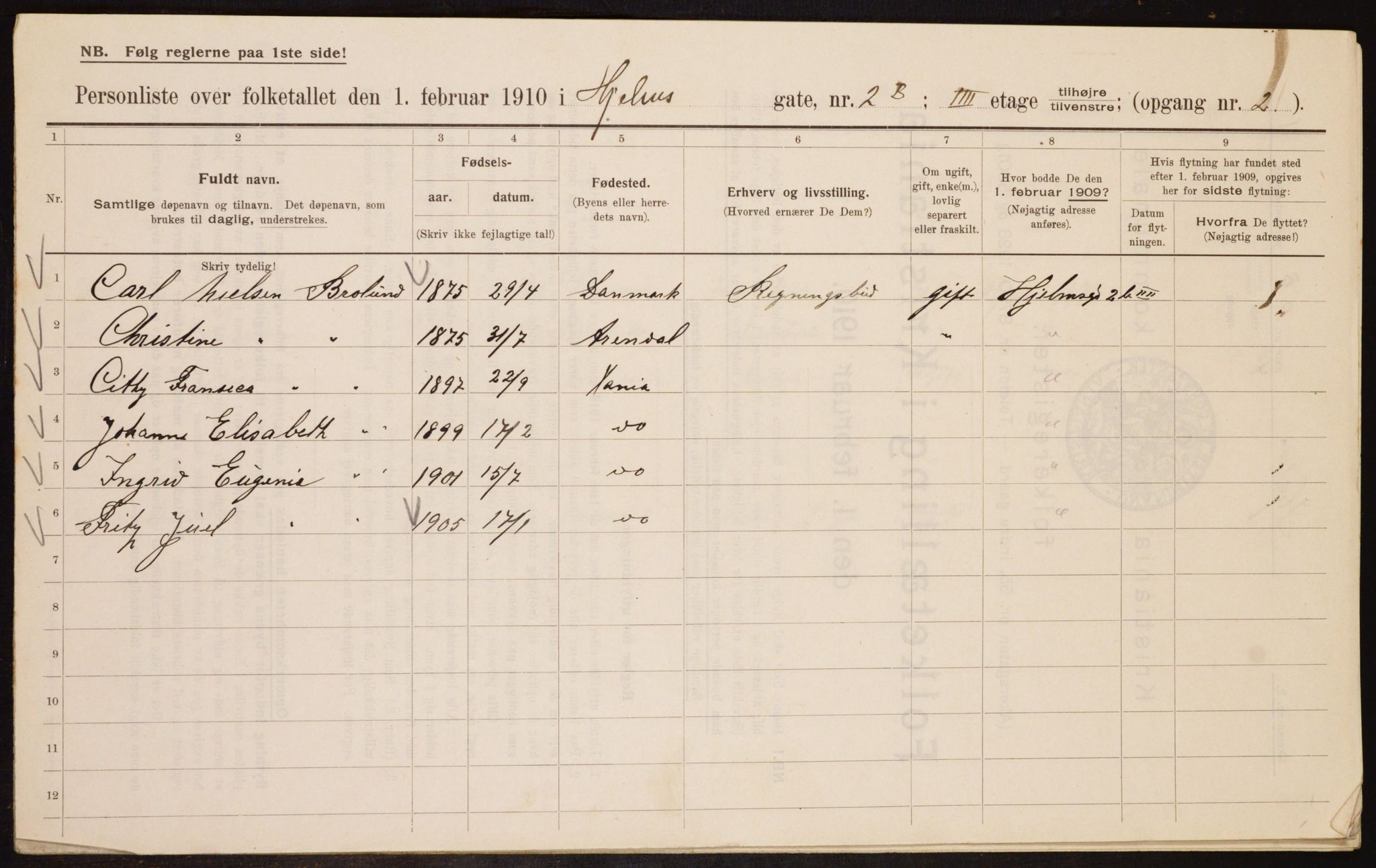 OBA, Municipal Census 1910 for Kristiania, 1910, p. 39408