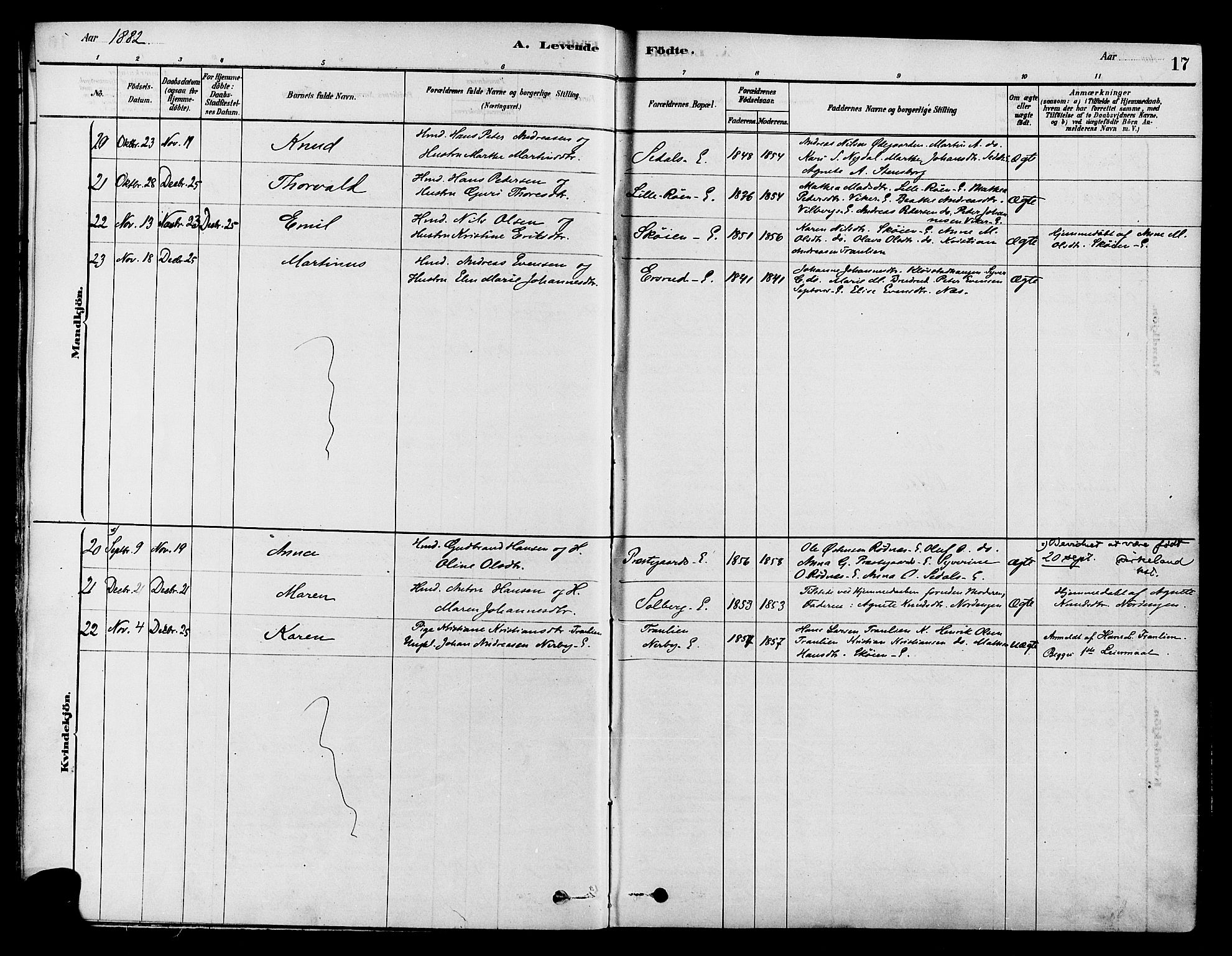 Søndre Land prestekontor, AV/SAH-PREST-122/K/L0002: Parish register (official) no. 2, 1878-1894, p. 17