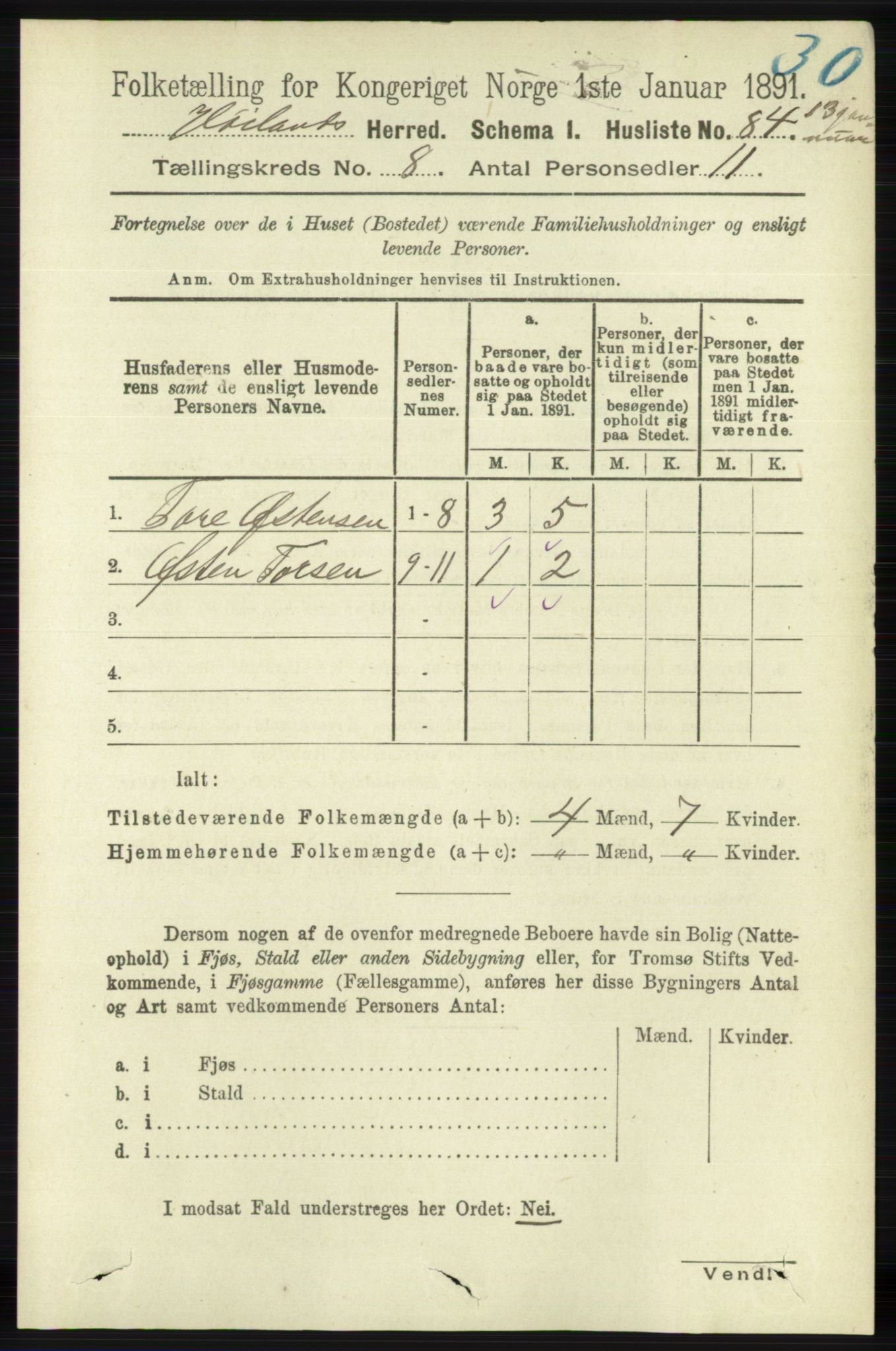 RA, 1891 census for 1123 Høyland, 1891, p. 2957