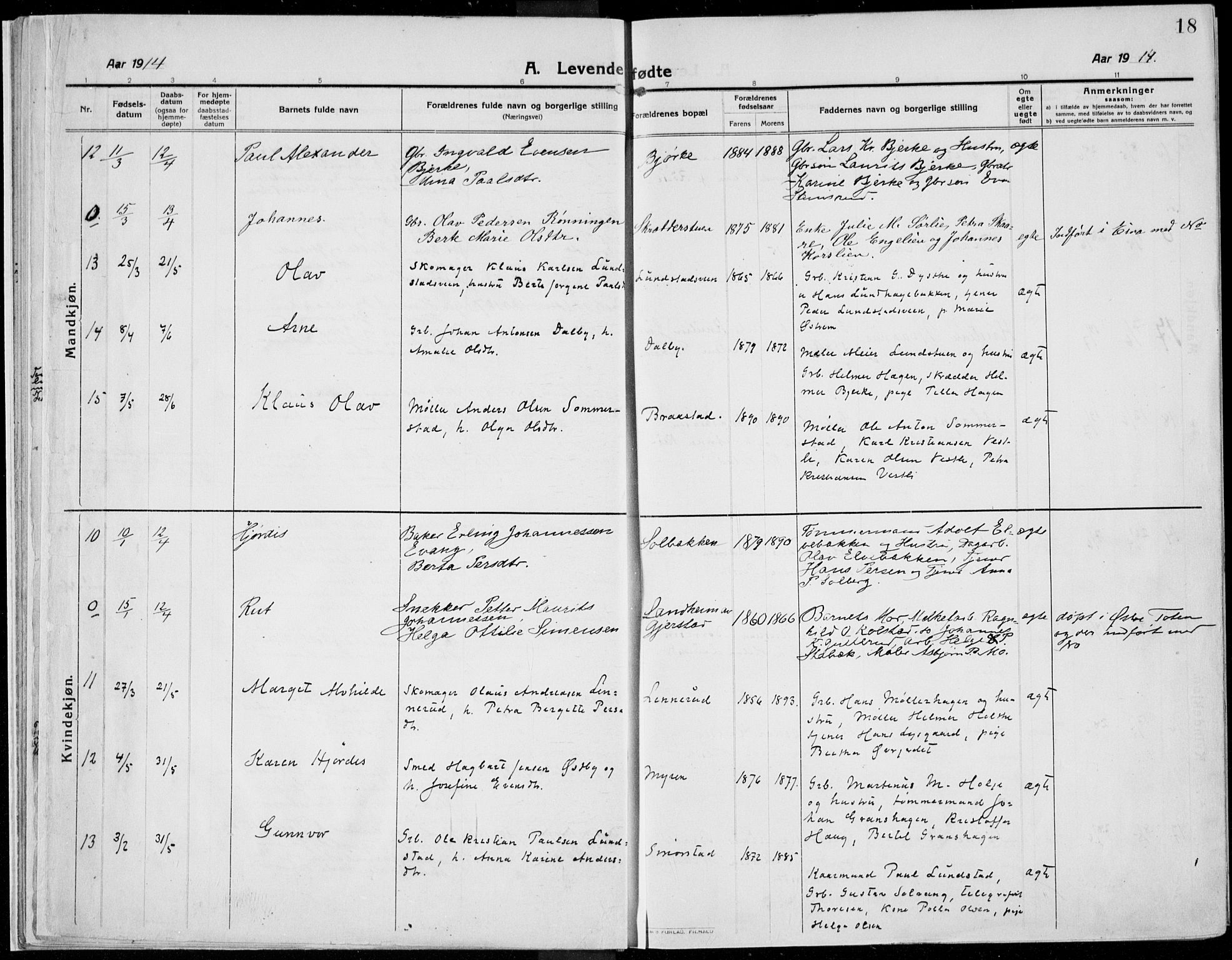 Kolbu prestekontor, AV/SAH-PREST-110/H/Ha/Haa/L0002: Parish register (official) no. 2, 1912-1926, p. 18