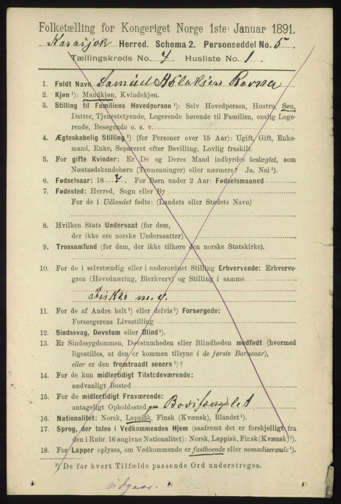 RA, 1891 census for 2021 Karasjok, 1891, p. 697