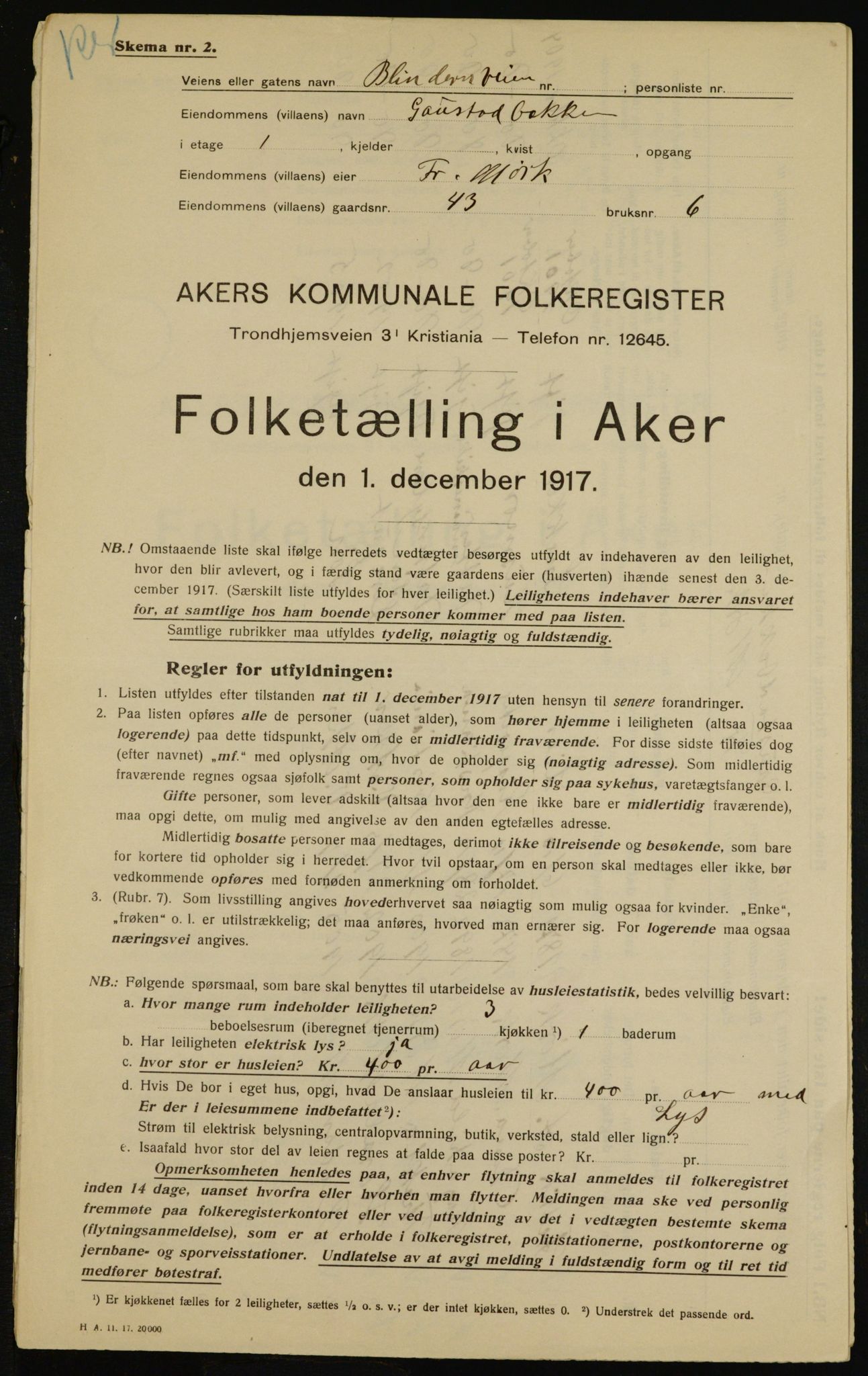 OBA, Municipal Census 1917 for Aker, 1917, p. 10414