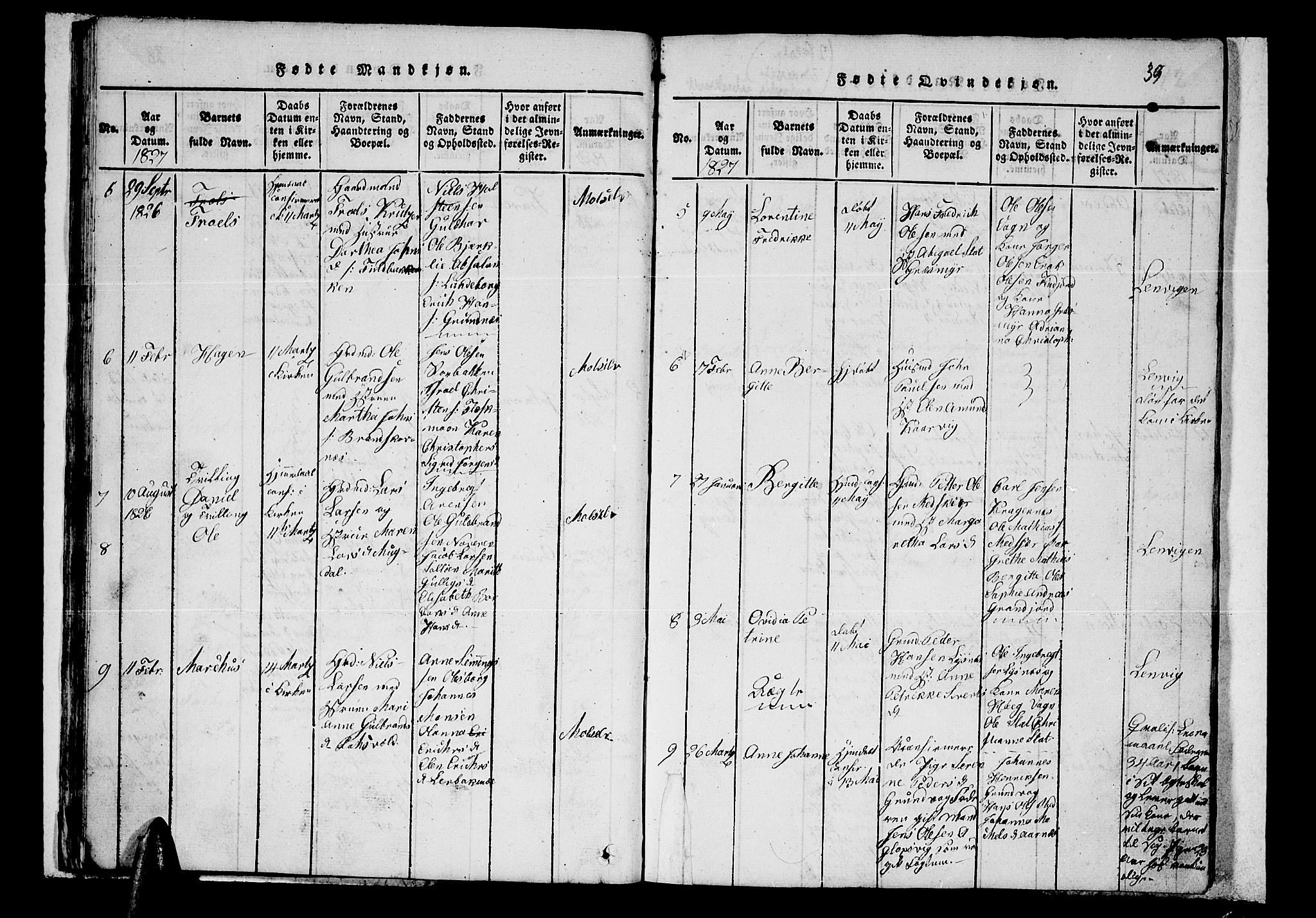 Lenvik sokneprestembete, AV/SATØ-S-1310/H/Ha/Hab/L0001klokker: Parish register (copy) no. 1, 1822-1837, p. 39