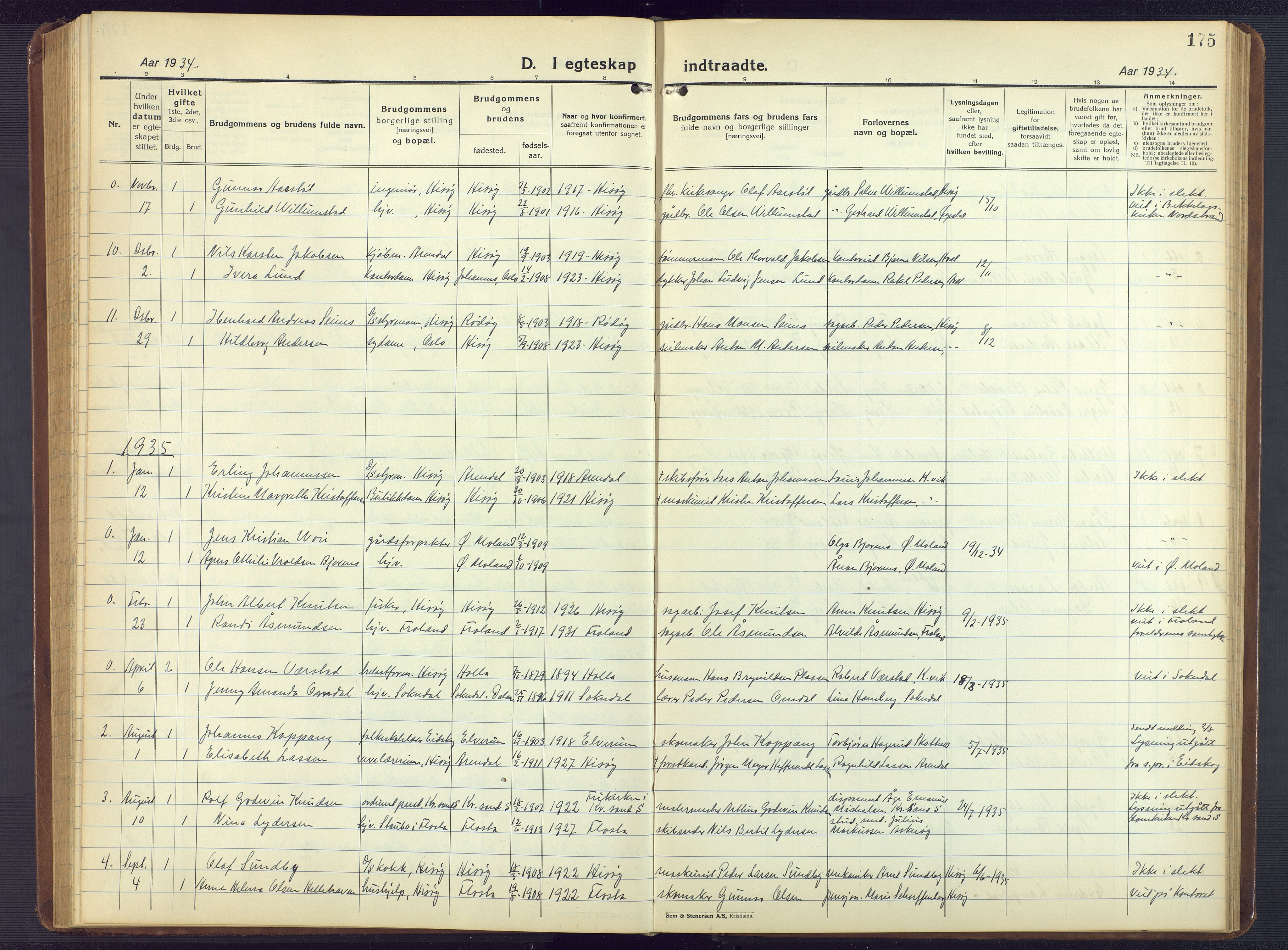 Hisøy sokneprestkontor, AV/SAK-1111-0020/F/Fb/L0005: Parish register (copy) no. B 5, 1924-1946, p. 175