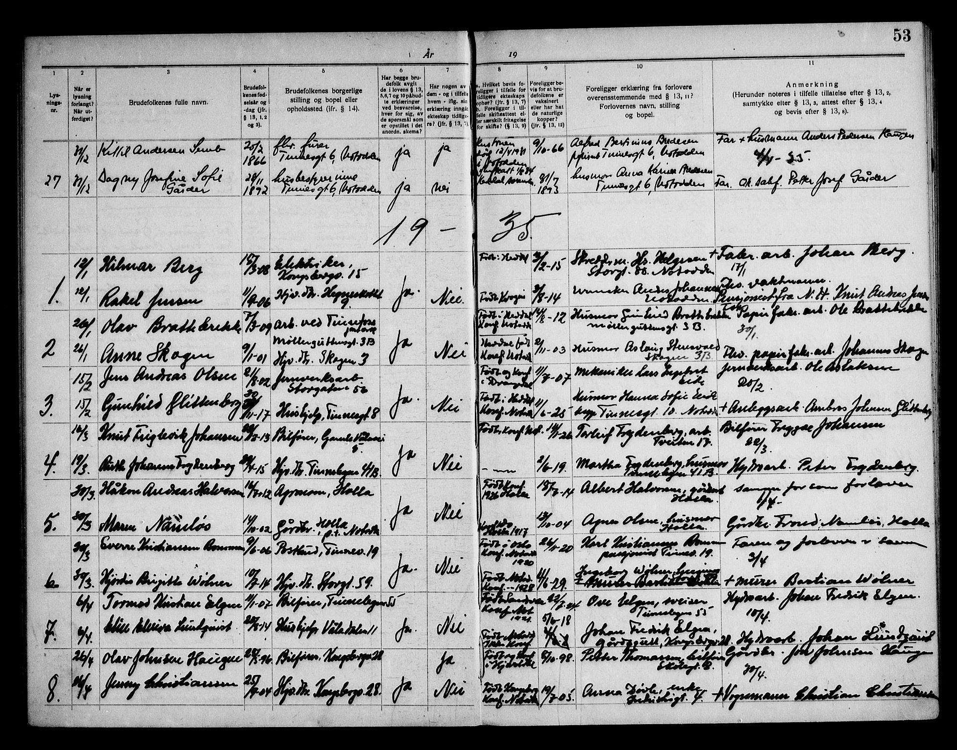 Notodden kirkebøker, SAKO/A-290/H/Ha/L0001: Banns register no. 1, 1919-1945, p. 53