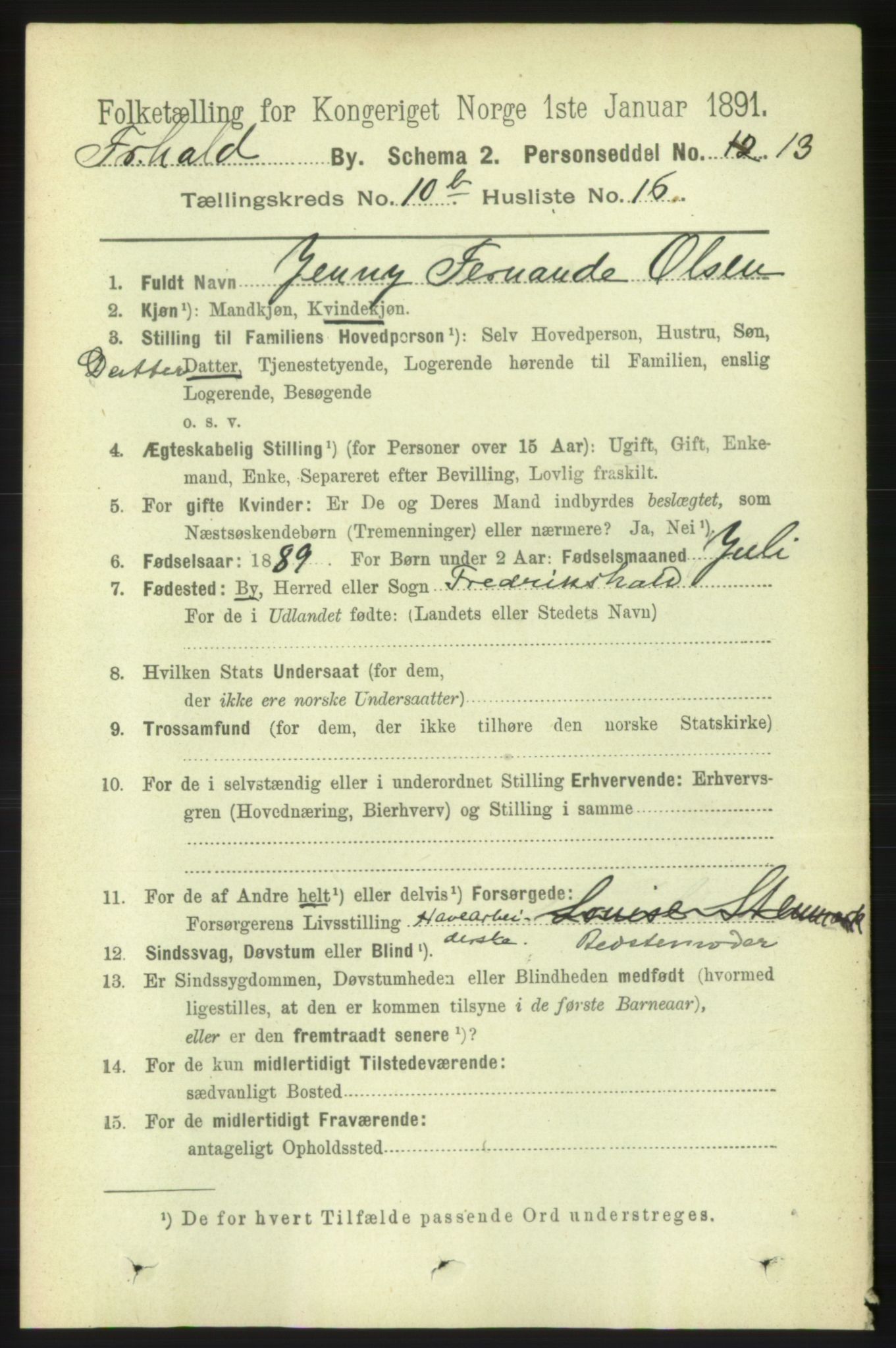 RA, 1891 census for 0101 Fredrikshald, 1891, p. 7541