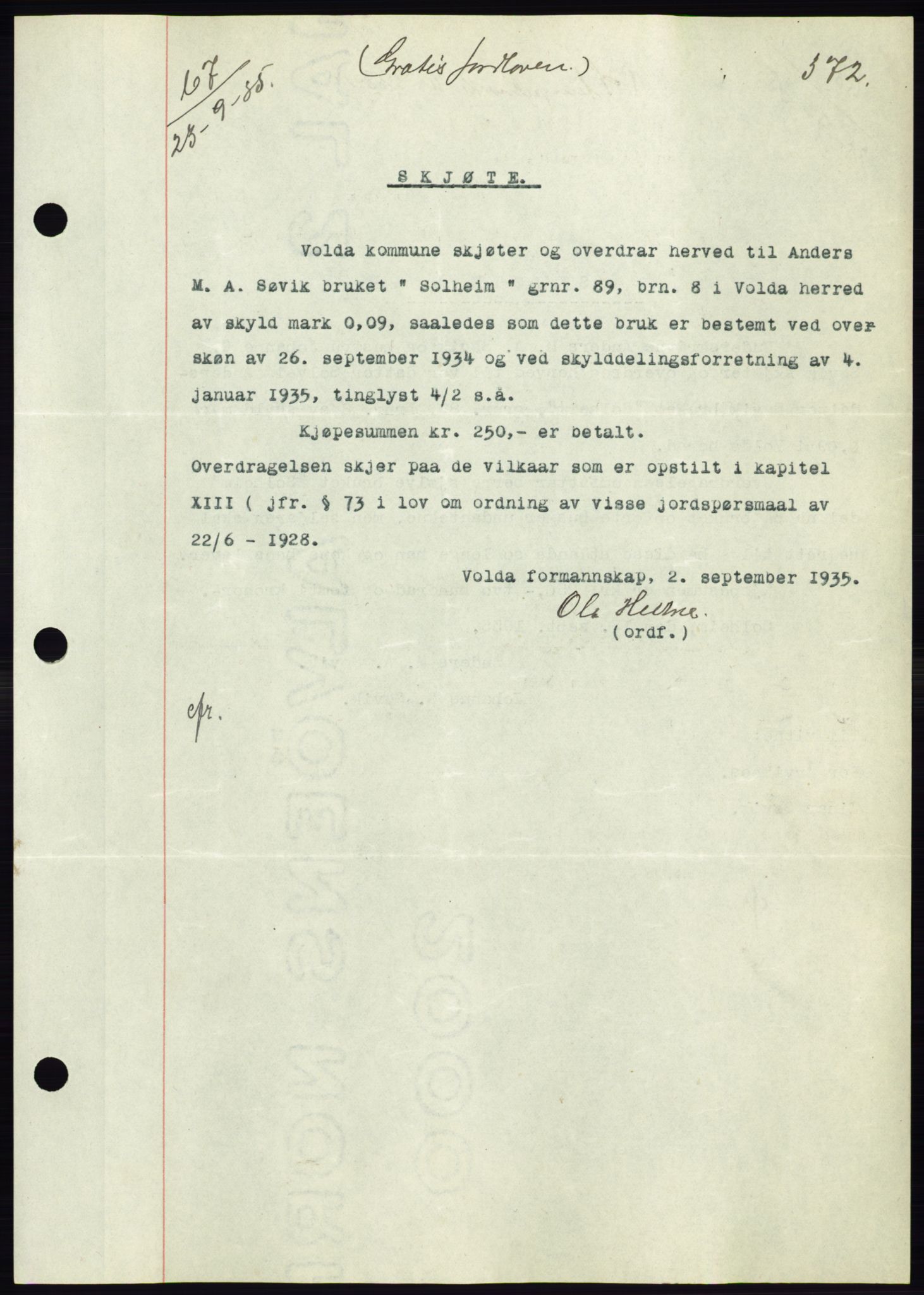 Søre Sunnmøre sorenskriveri, AV/SAT-A-4122/1/2/2C/L0059: Mortgage book no. 53, 1935-1935, Deed date: 23.09.1935