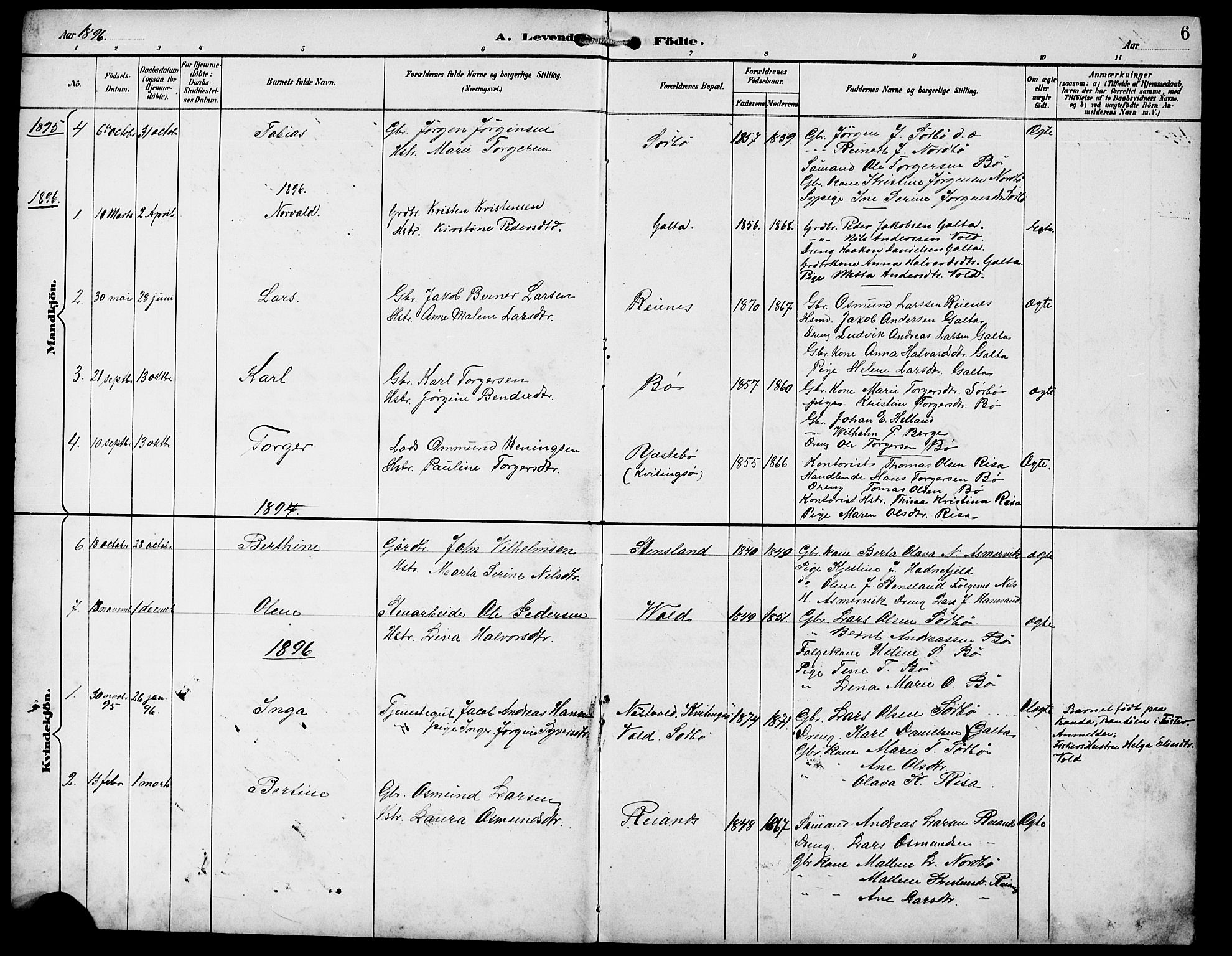 Rennesøy sokneprestkontor, SAST/A -101827/H/Ha/Hab/L0012: Parish register (copy) no. B 11, 1894-1924, p. 6