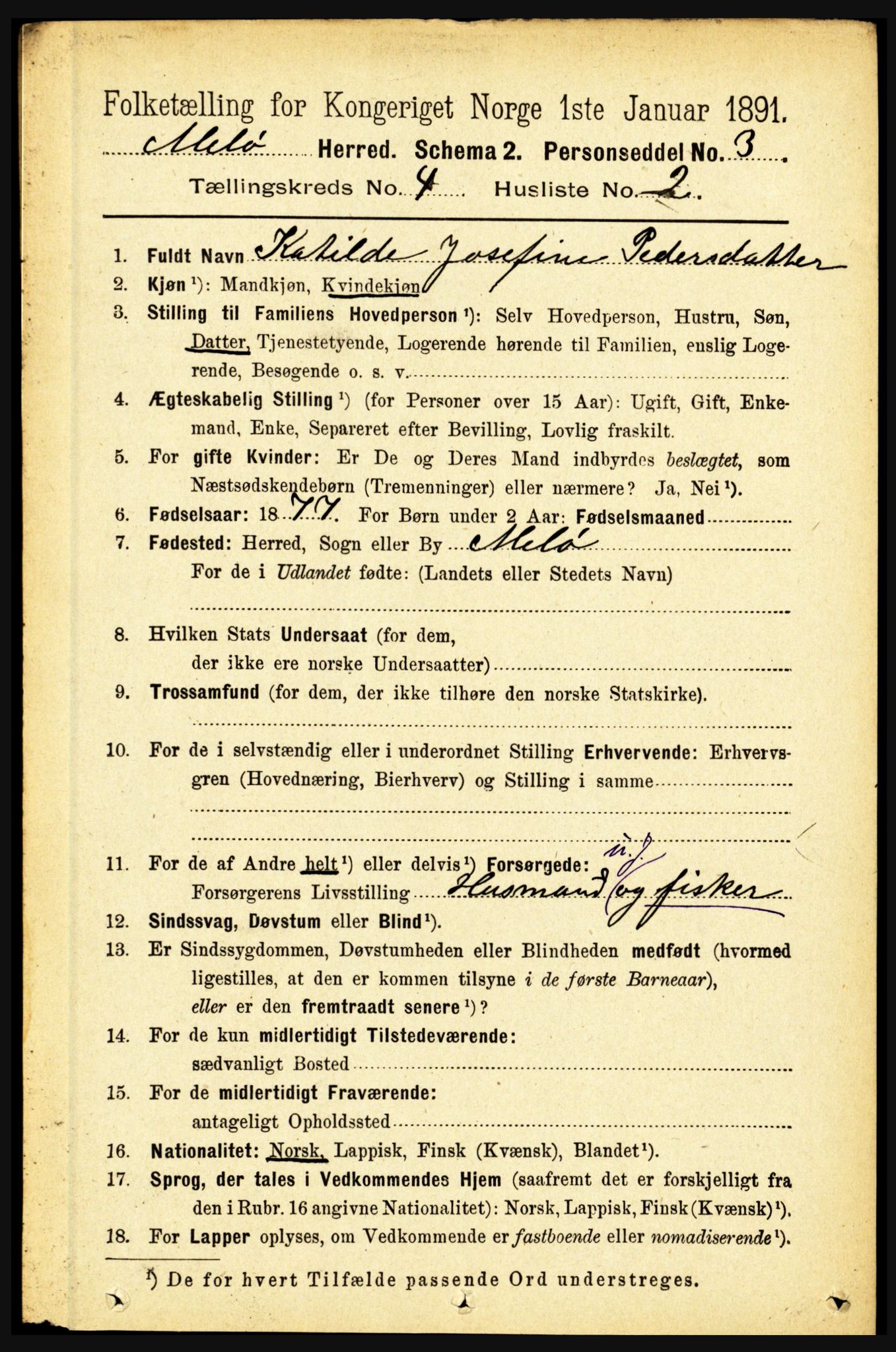 RA, 1891 census for 1837 Meløy, 1891, p. 1468