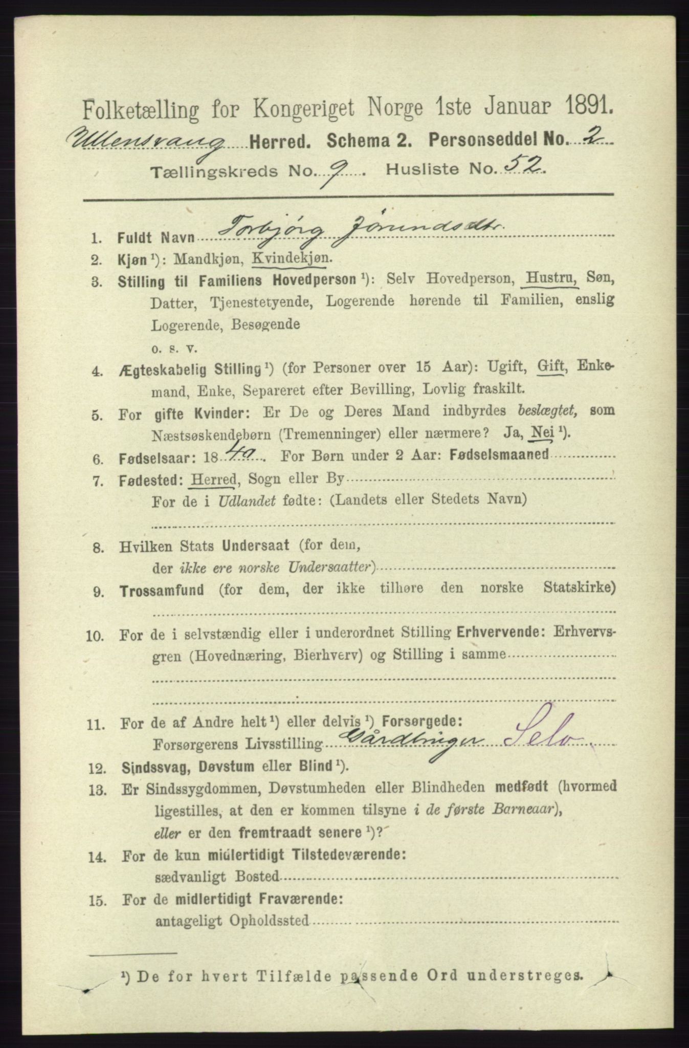 RA, 1891 census for 1230 Ullensvang, 1891, p. 3478