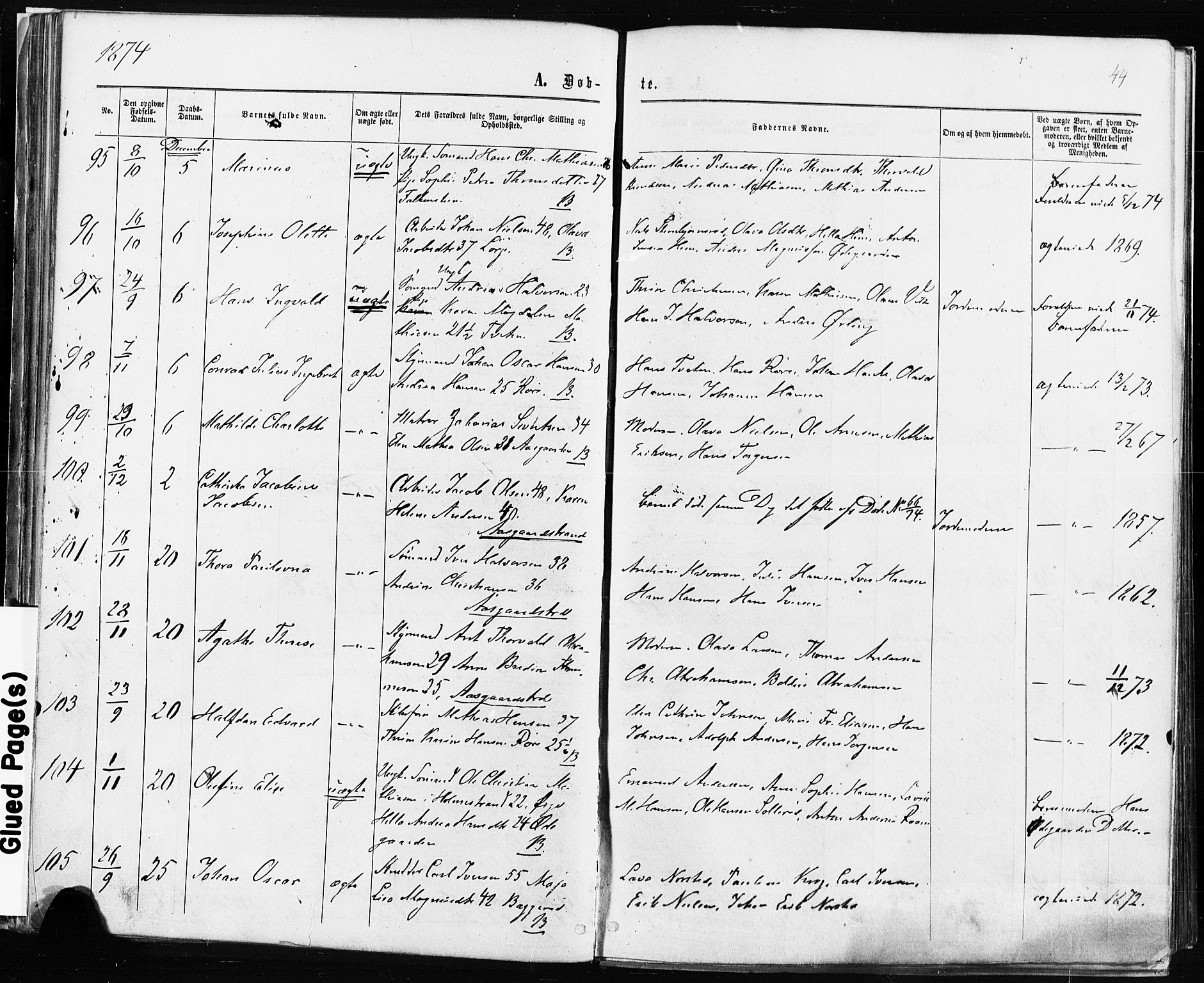 Borre kirkebøker, AV/SAKO-A-338/F/Fa/L0008: Parish register (official) no. I 8, 1868-1877, p. 44