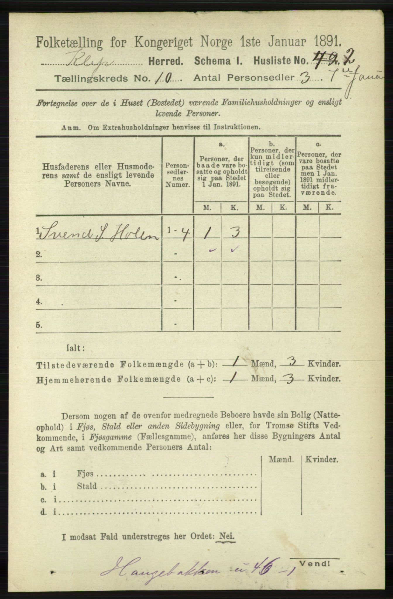 RA, 1891 census for 1120 Klepp, 1891, p. 2820