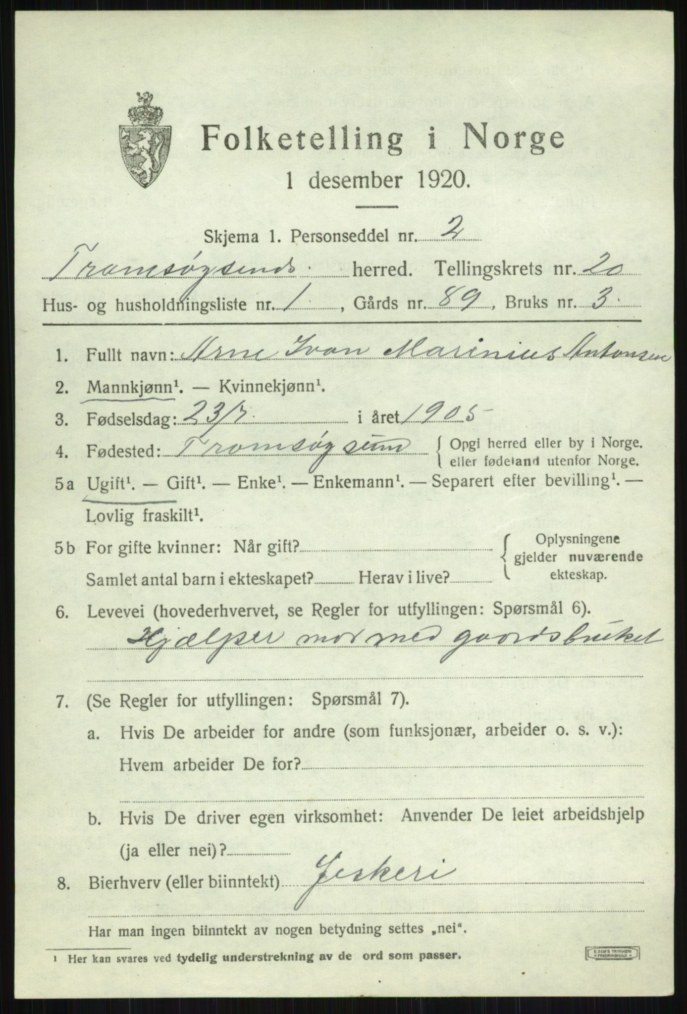 SATØ, 1920 census for Tromsøysund, 1920, p. 10570