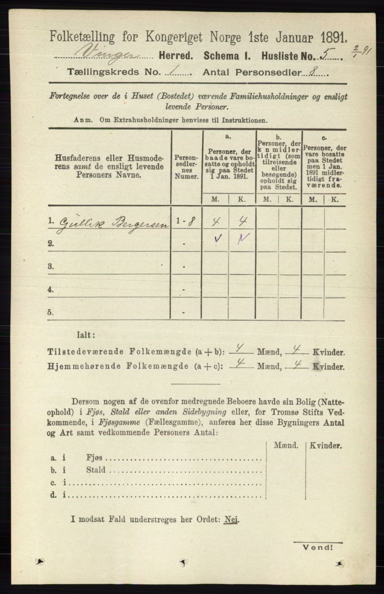 RA, 1891 census for 0421 Vinger, 1891, p. 36