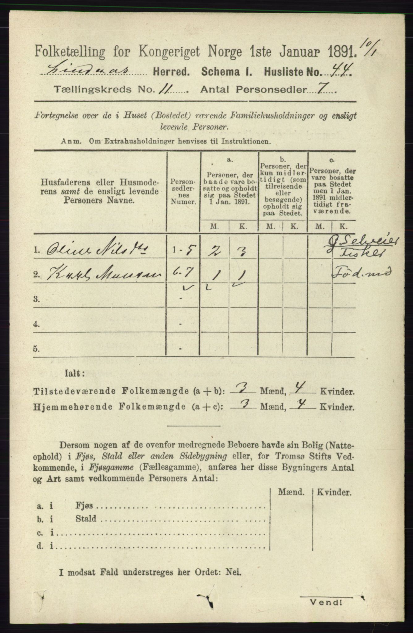 RA, 1891 census for 1263 Lindås, 1891, p. 3655