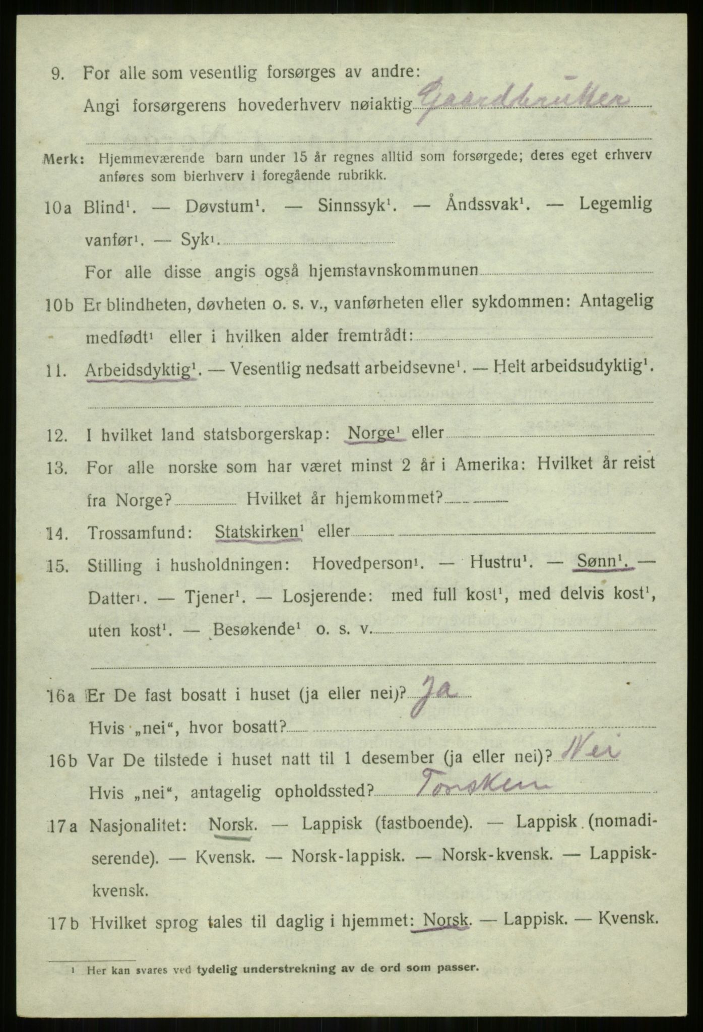 SATØ, 1920 census for Tranøy, 1920, p. 1146