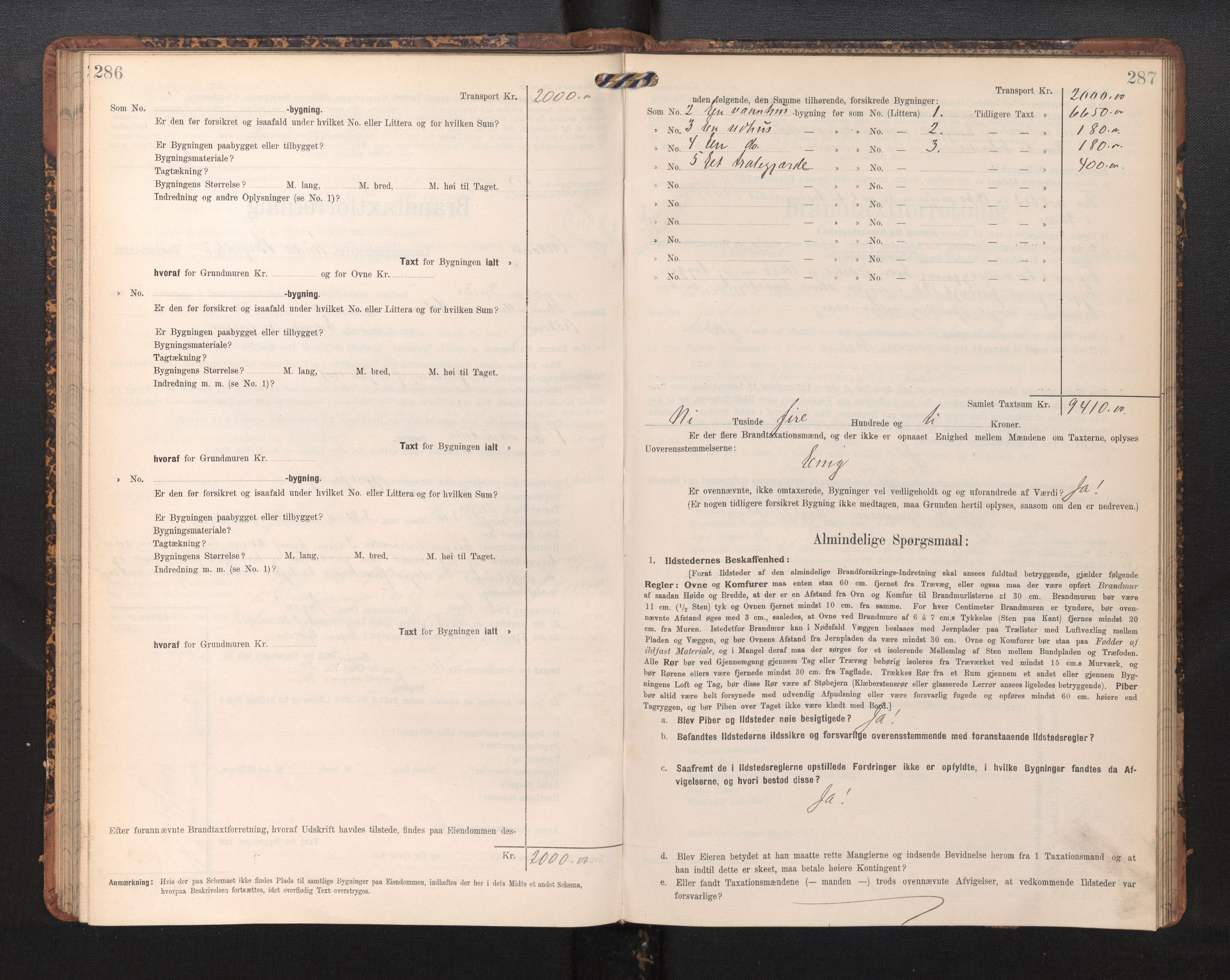 Lensmannen i Askøy, AV/SAB-A-31001/0012/L0006: Branntakstprotokoll, skjematakst, Laksevåg, 1907-1917, p. 286-287