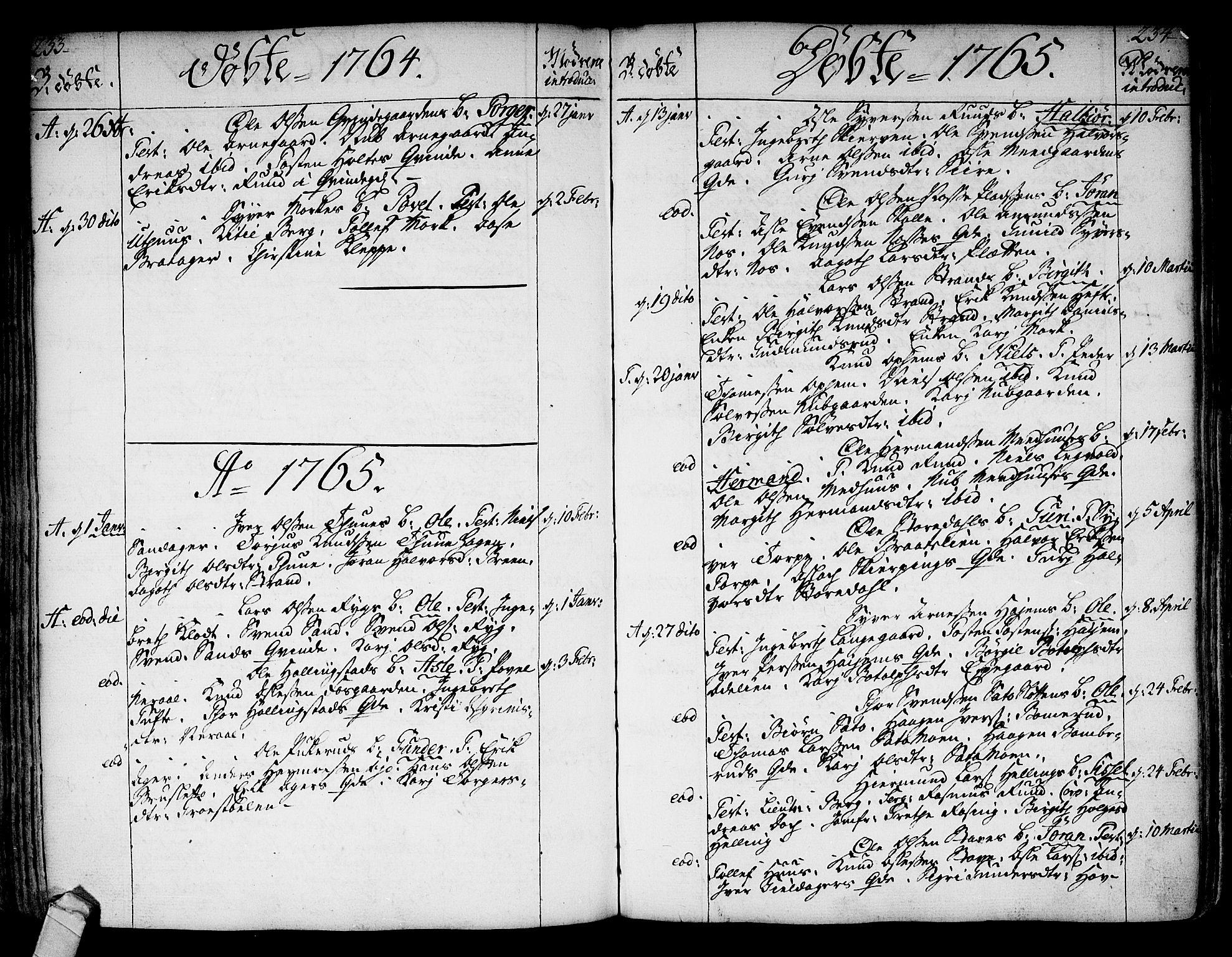 Ål kirkebøker, AV/SAKO-A-249/F/Fa/L0001: Parish register (official) no. I 1, 1744-1769, p. 233-234