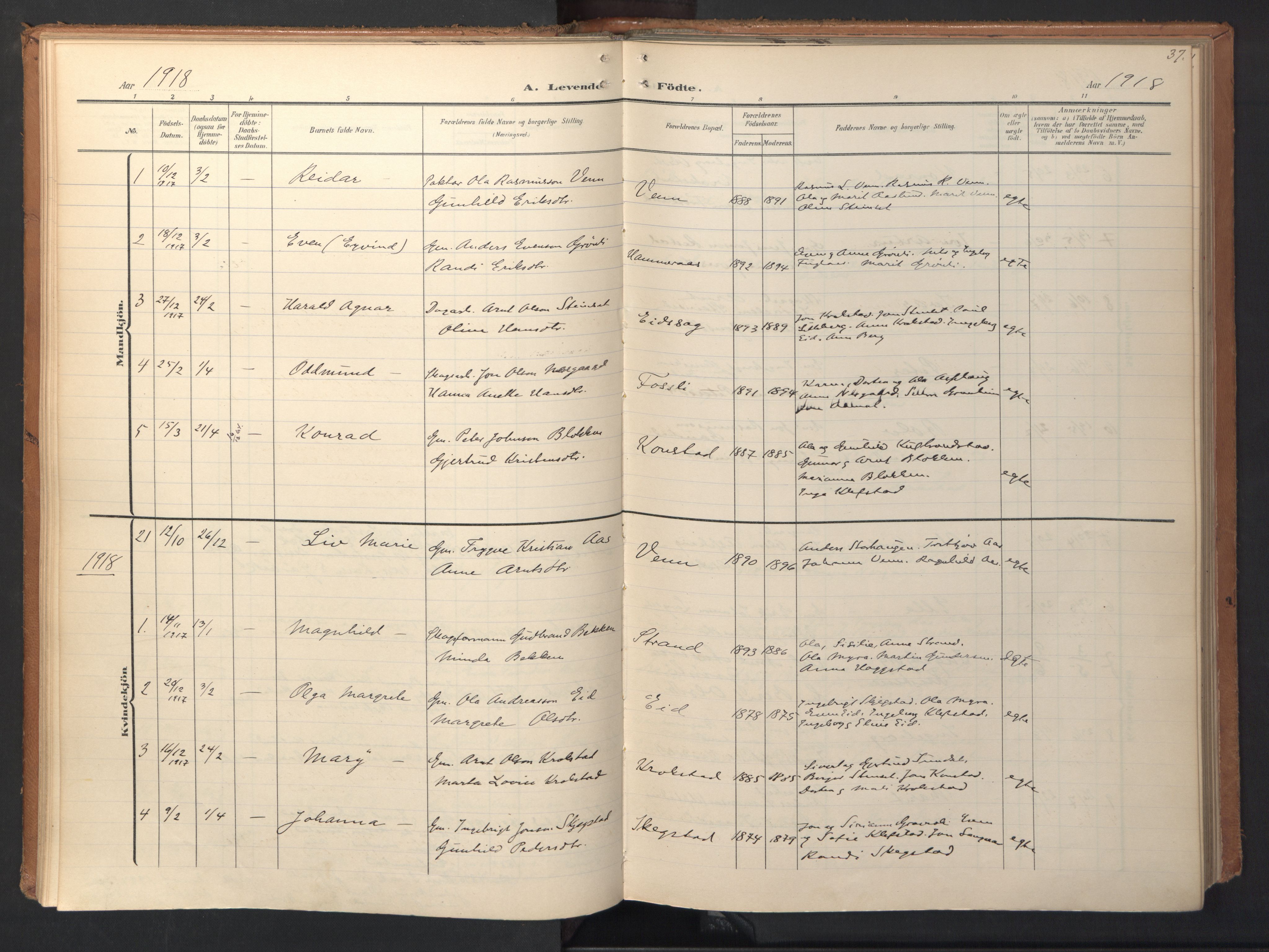 Ministerialprotokoller, klokkerbøker og fødselsregistre - Sør-Trøndelag, SAT/A-1456/694/L1128: Parish register (official) no. 694A02, 1906-1931, p. 37