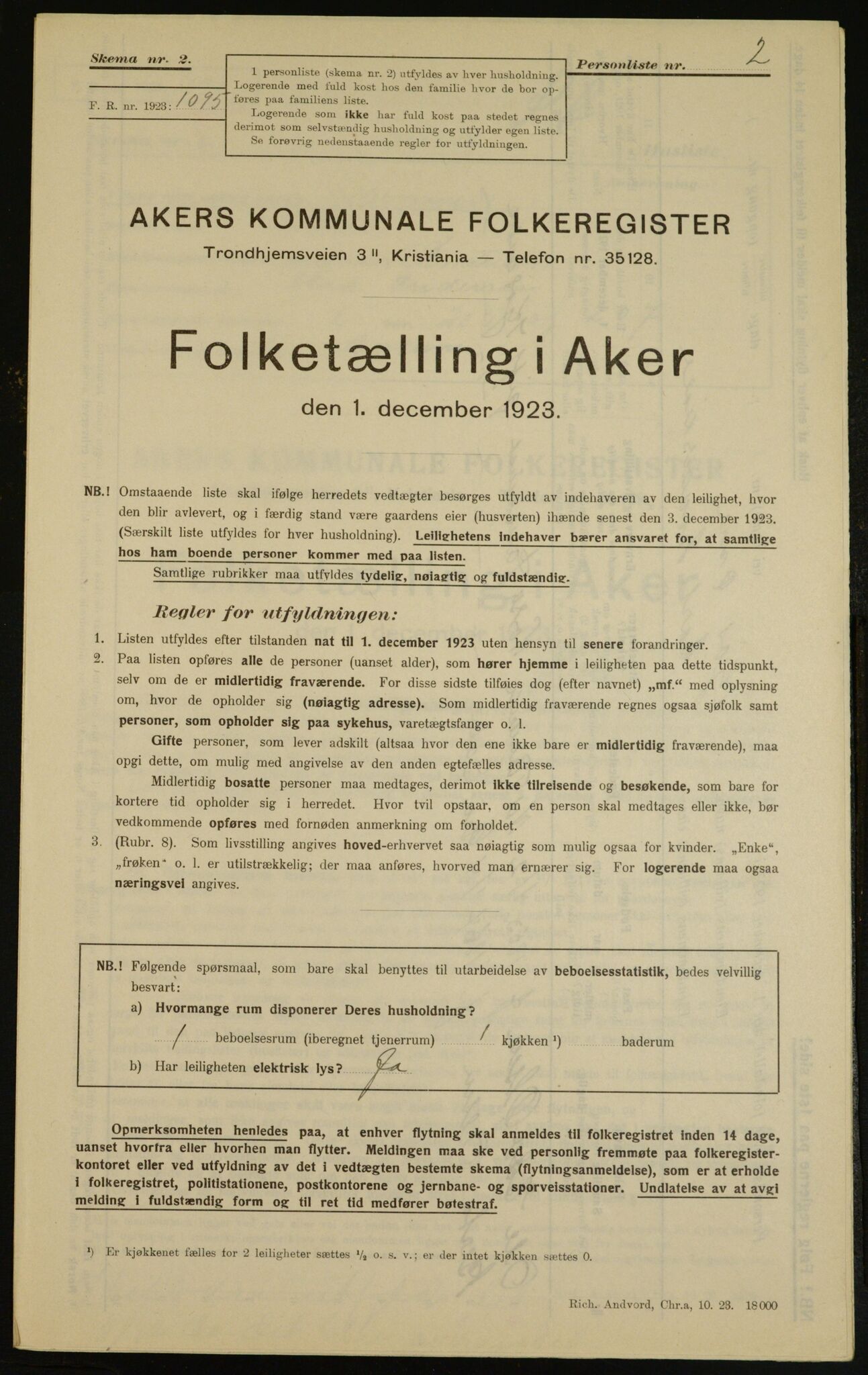 , Municipal Census 1923 for Aker, 1923, p. 6629