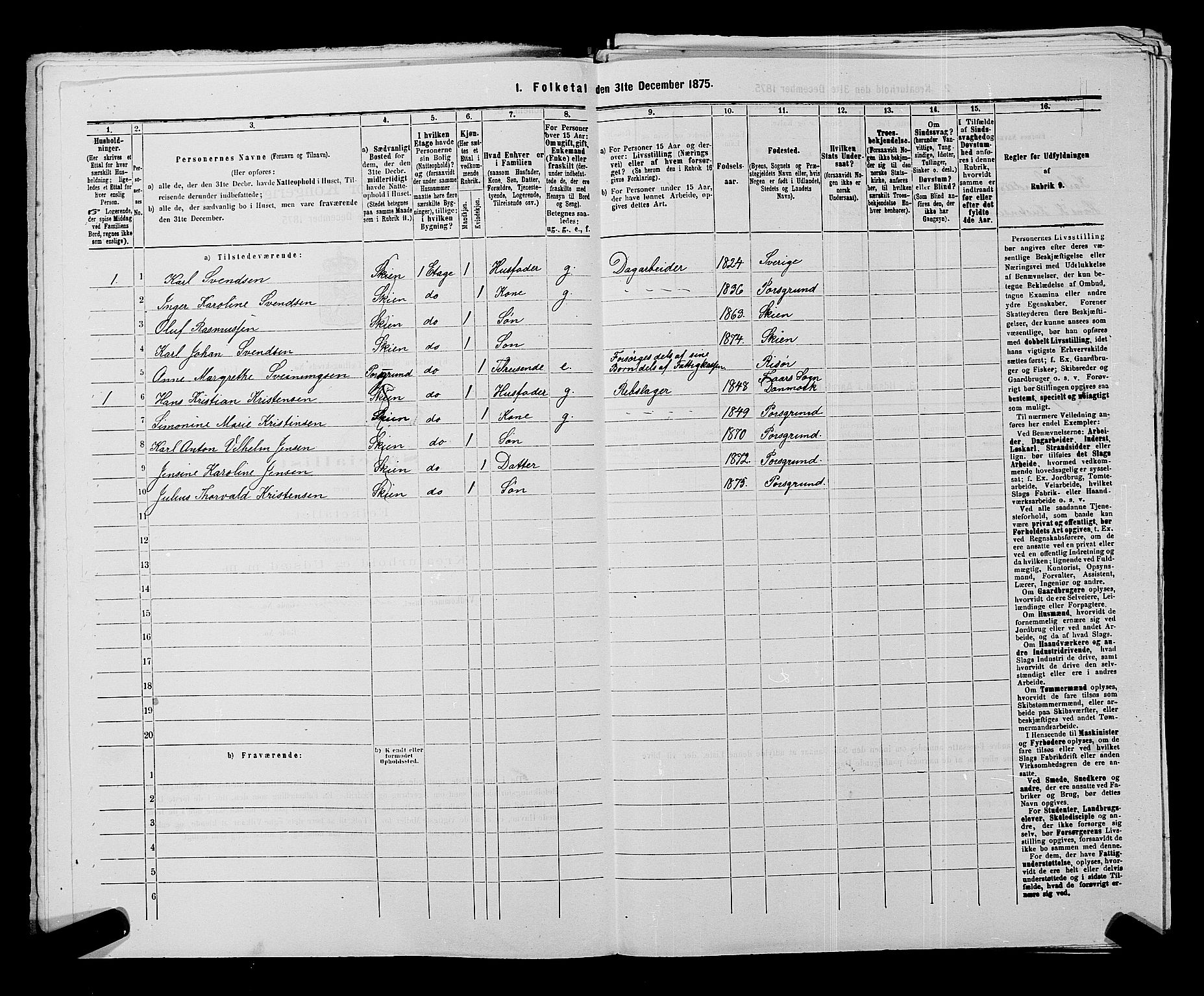 SAKO, 1875 census for 0806P Skien, 1875, p. 969