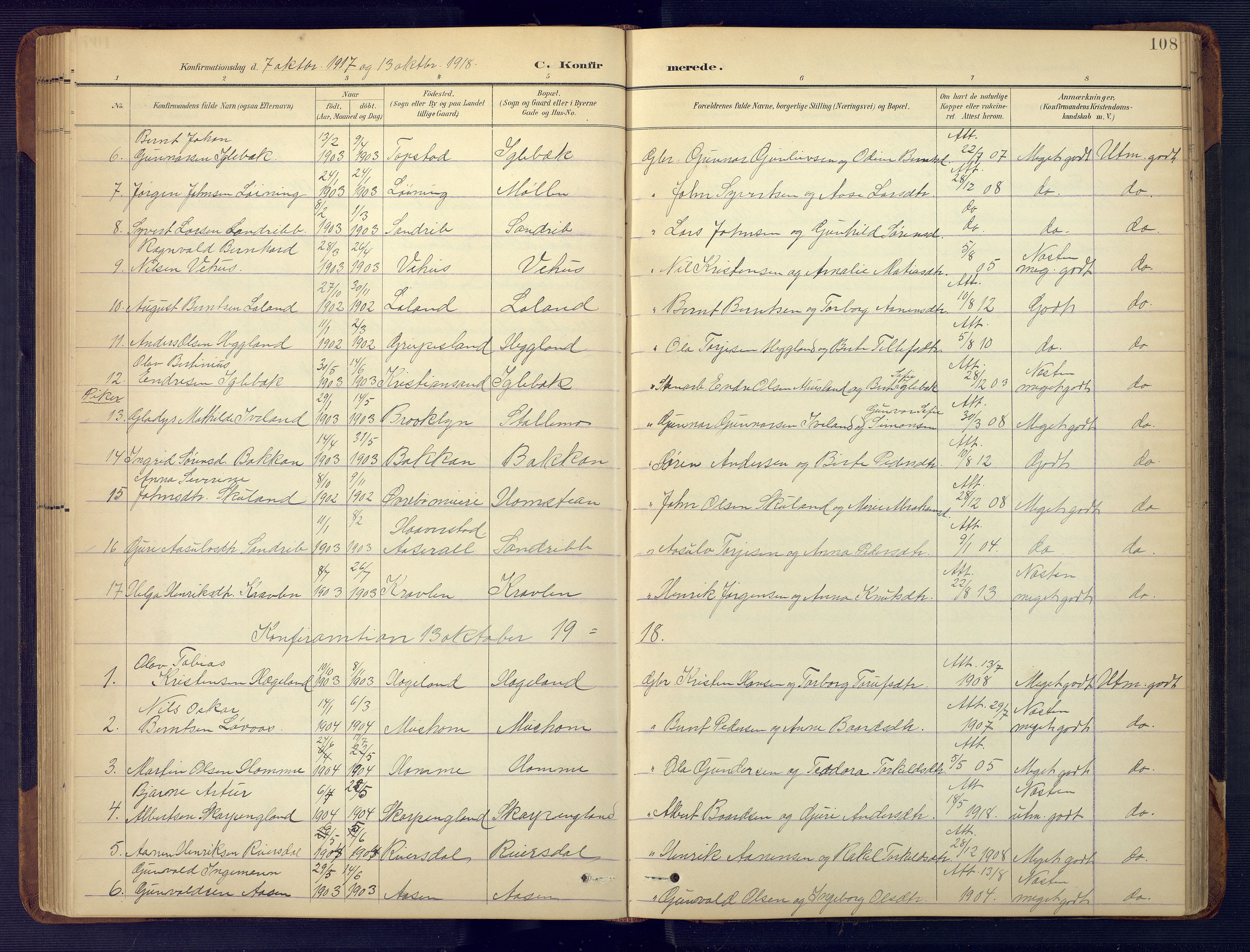 Vennesla sokneprestkontor, SAK/1111-0045/Fb/Fbc/L0003: Parish register (copy) no. B 3, 1895-1946, p. 108