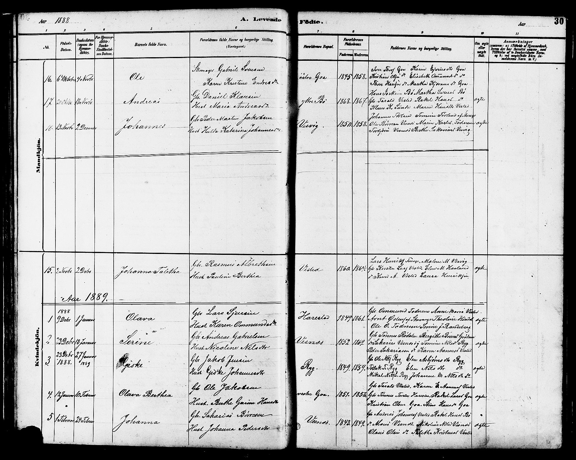 Hetland sokneprestkontor, SAST/A-101826/30/30BB/L0006: Parish register (copy) no. B 6, 1878-1921, p. 30