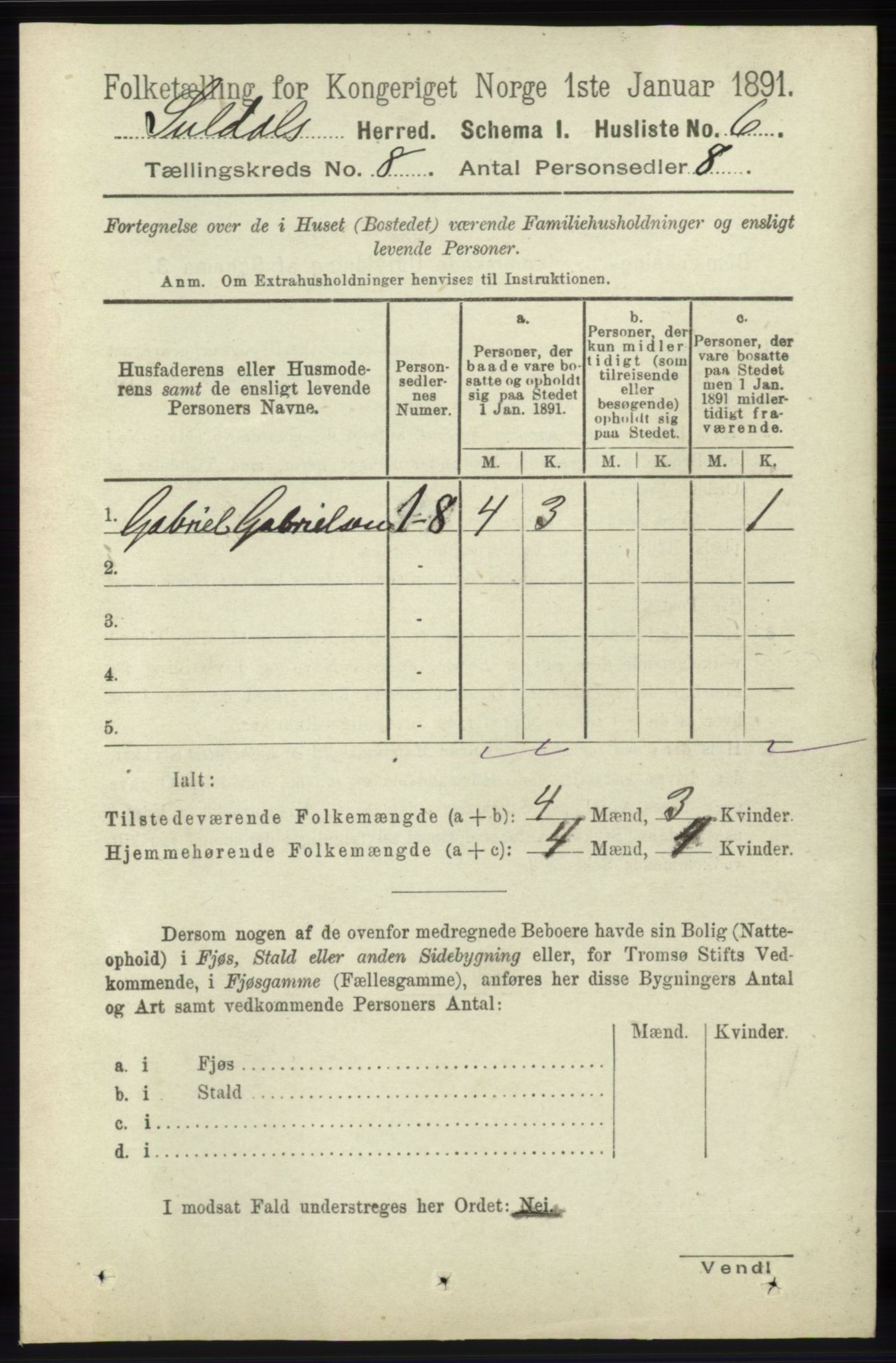 RA, 1891 census for 1134 Suldal, 1891, p. 2244