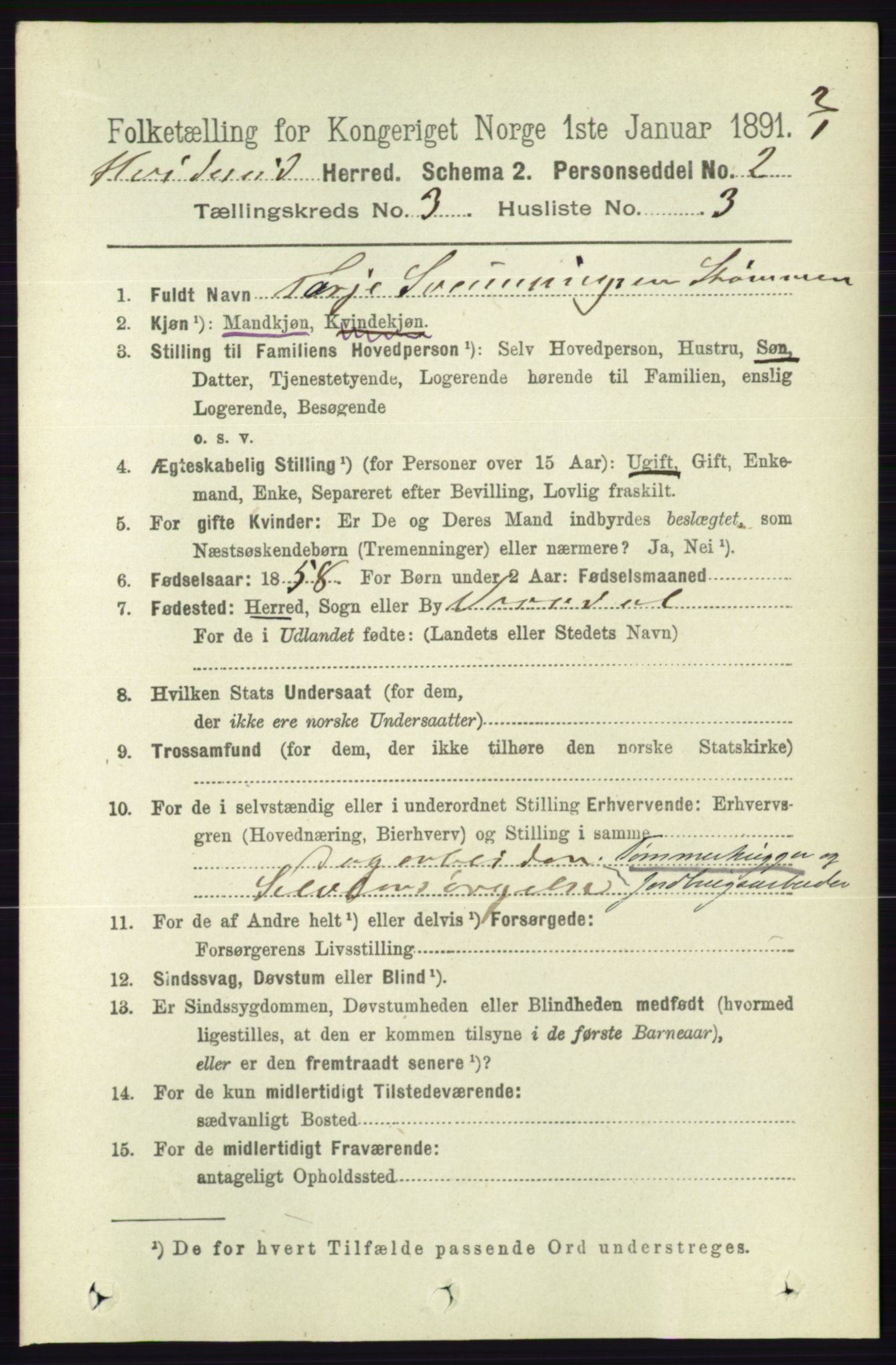 RA, 1891 census for 0829 Kviteseid, 1891, p. 513