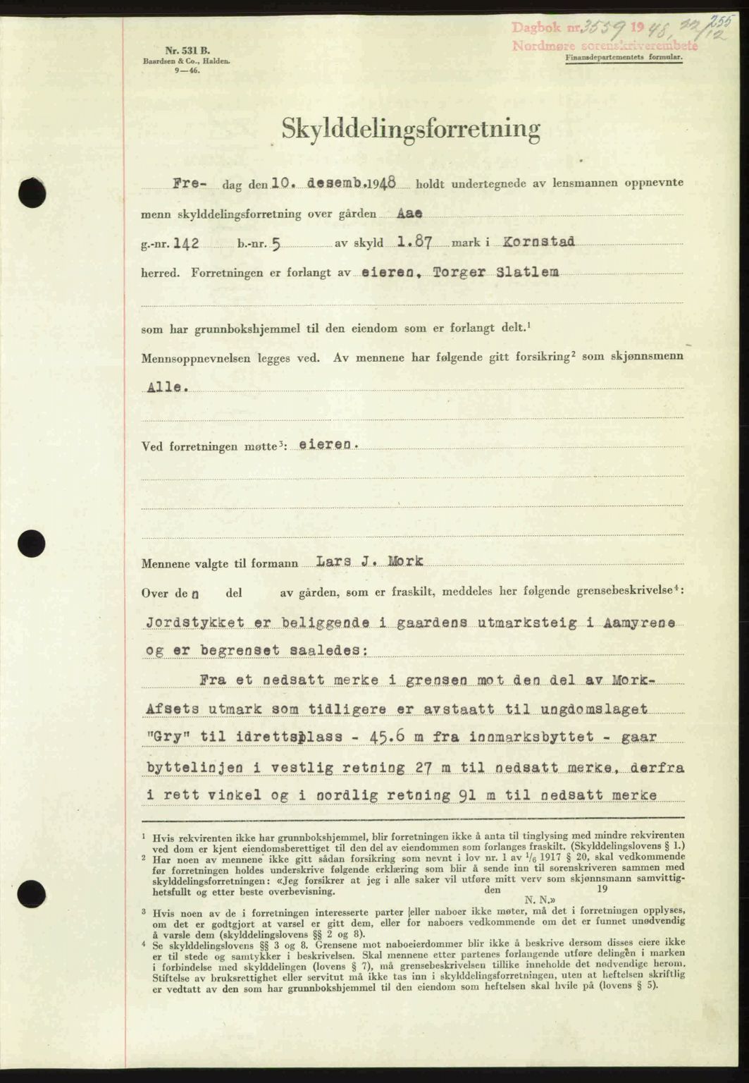 Nordmøre sorenskriveri, AV/SAT-A-4132/1/2/2Ca: Mortgage book no. A110, 1948-1949, Diary no: : 3559/1948