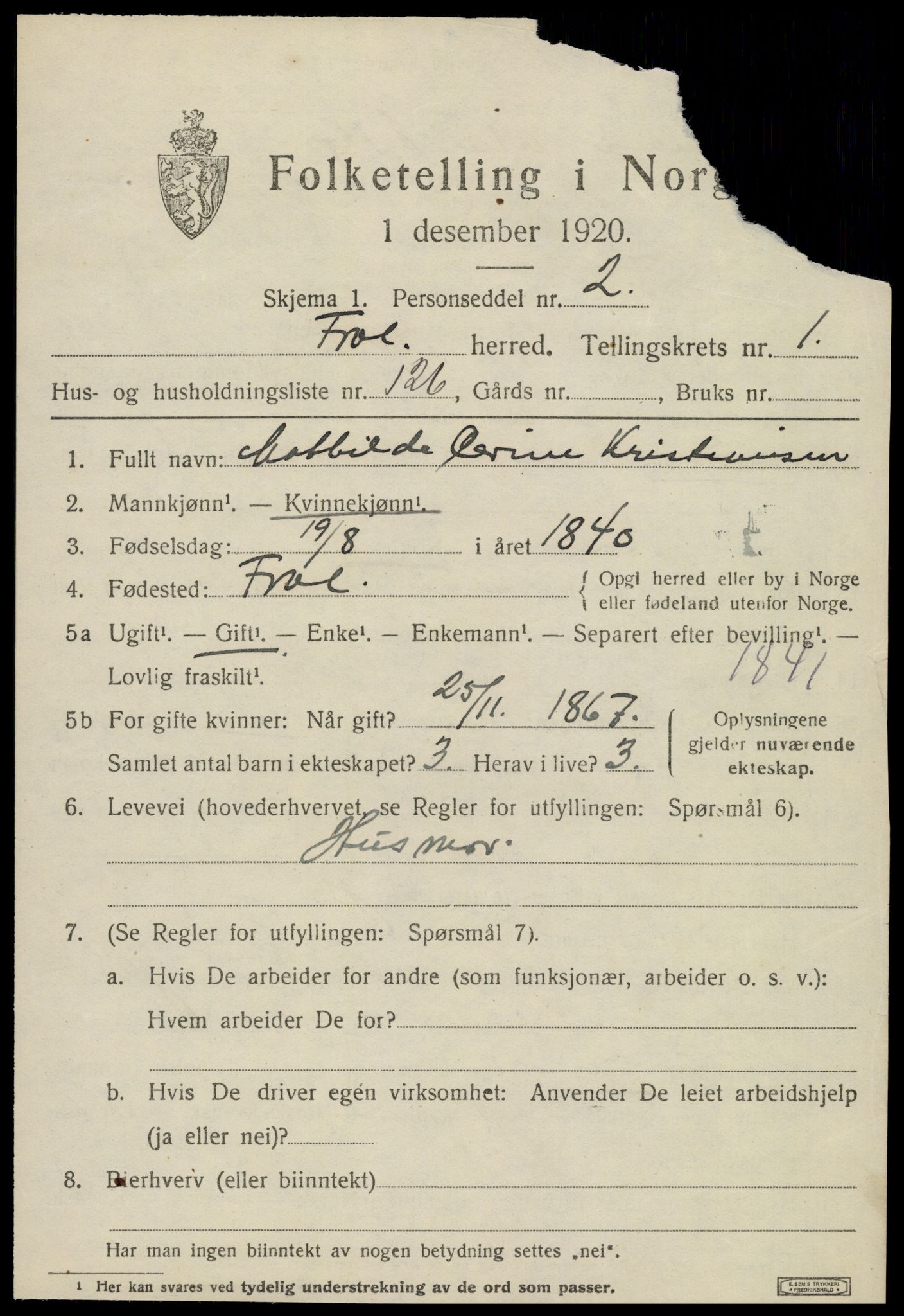 SAT, 1920 census for Frol, 1920, p. 2277