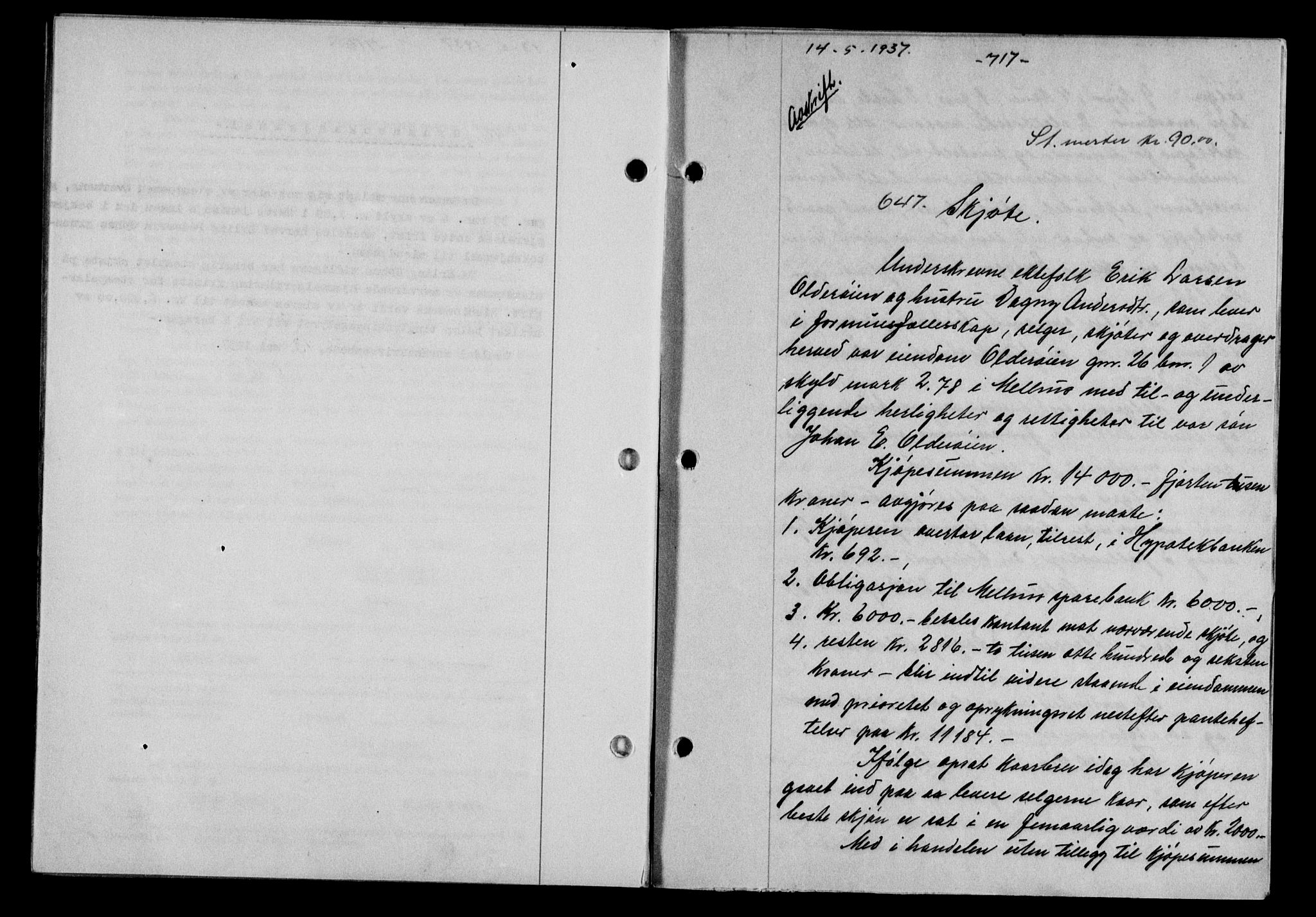Gauldal sorenskriveri, SAT/A-0014/1/2/2C/L0047: Mortgage book no. 50-51, 1937-1937, Diary no: : 647/1937
