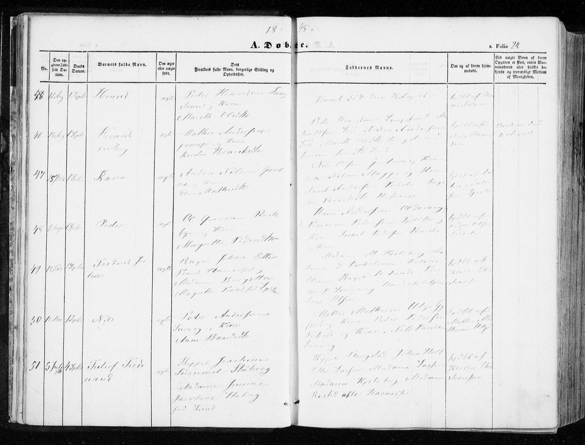 Hammerfest sokneprestkontor, SATØ/S-1347/H/Ha/L0004.kirke: Parish register (official) no. 4, 1843-1856, p. 24