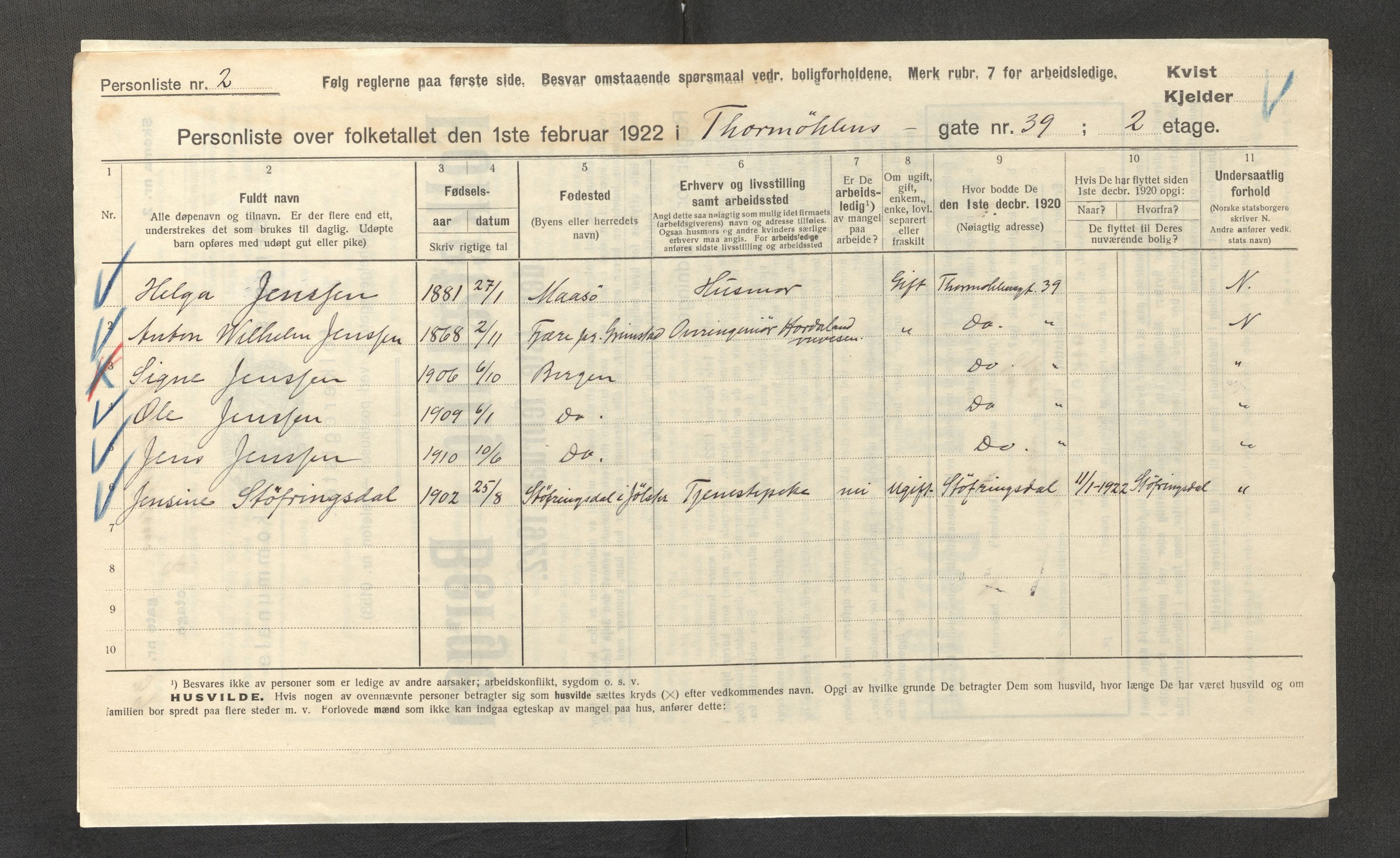 SAB, Municipal Census 1922 for Bergen, 1922, p. 43790