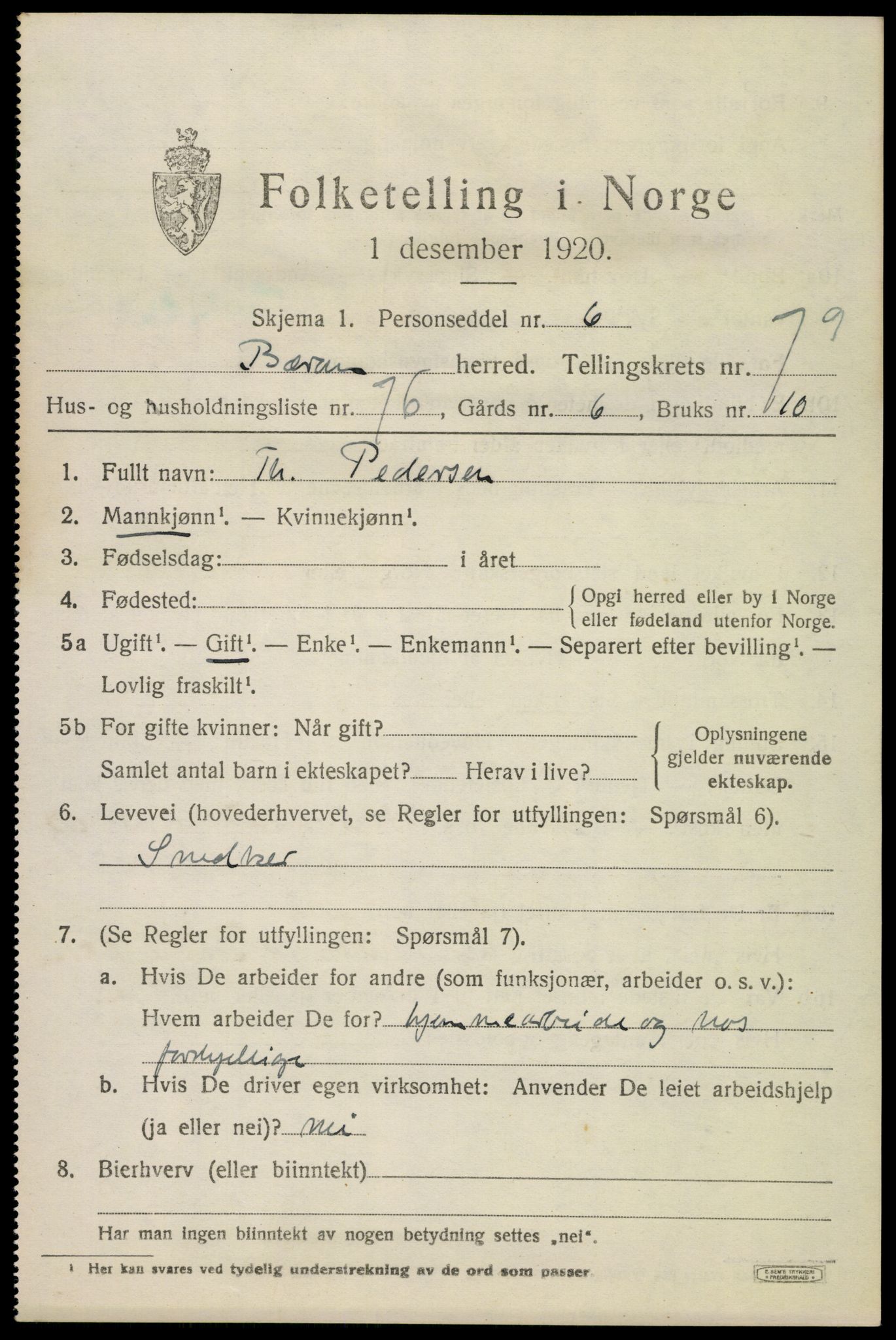 SAO, 1920 census for Bærum, 1920, p. 17308