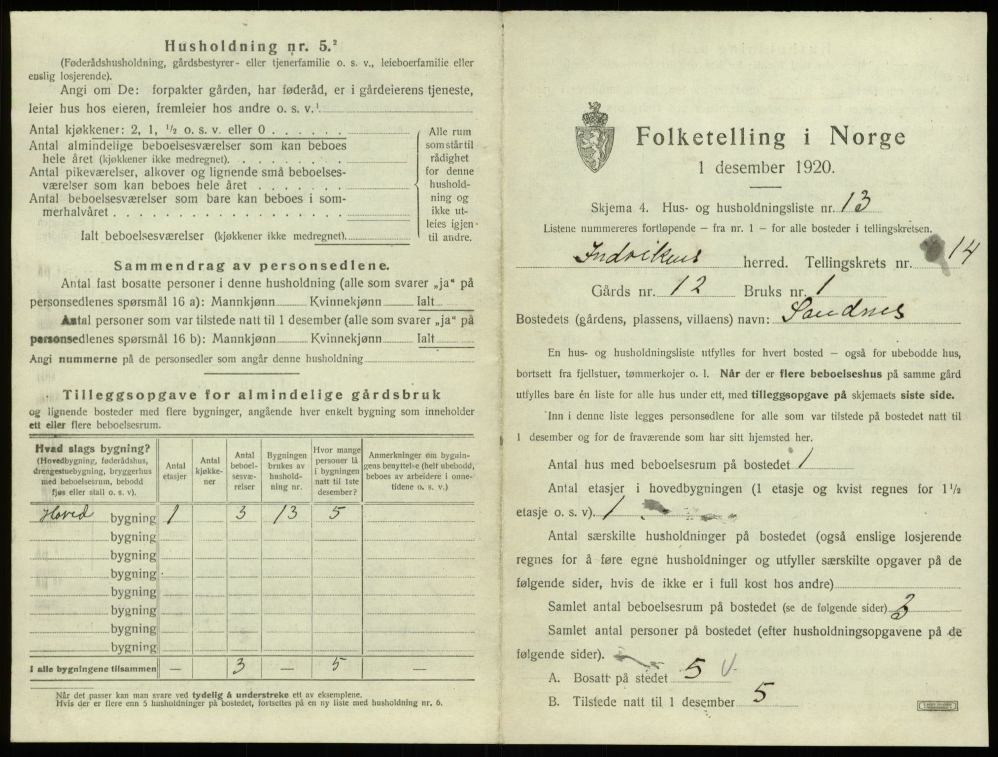 SAB, 1920 census for Innvik, 1920, p. 886