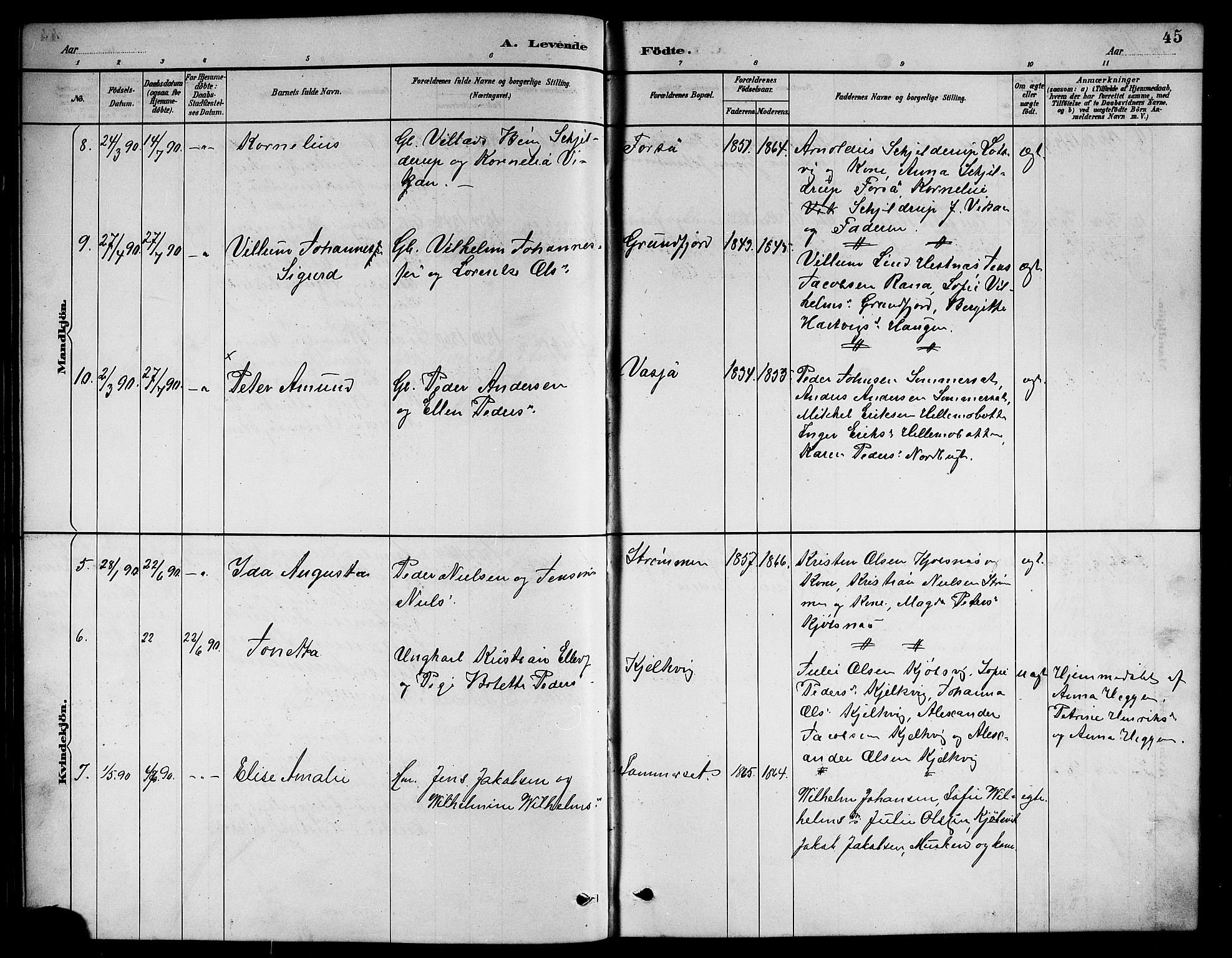 Ministerialprotokoller, klokkerbøker og fødselsregistre - Nordland, SAT/A-1459/861/L0876: Parish register (copy) no. 861C02, 1887-1903, p. 45