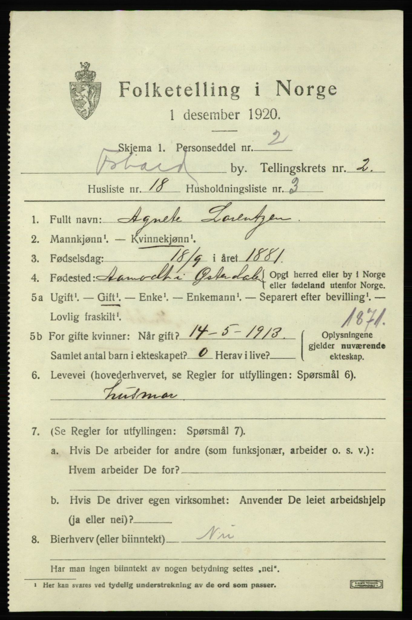 SAO, 1920 census for Fredrikshald, 1920, p. 9692