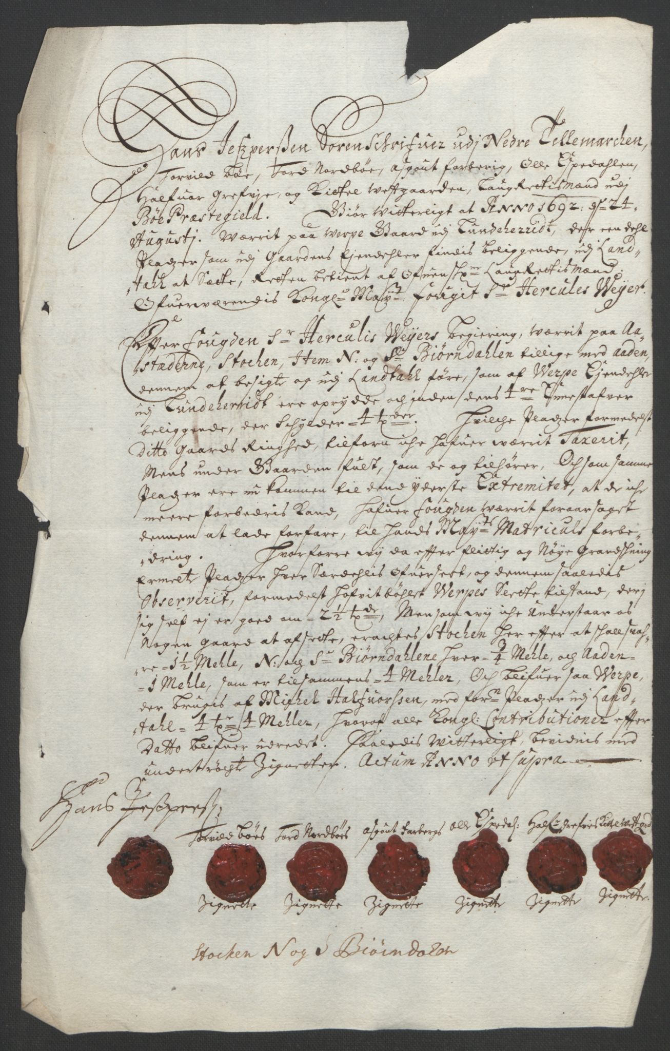 Rentekammeret inntil 1814, Reviderte regnskaper, Fogderegnskap, AV/RA-EA-4092/R35/L2090: Fogderegnskap Øvre og Nedre Telemark, 1692, p. 49