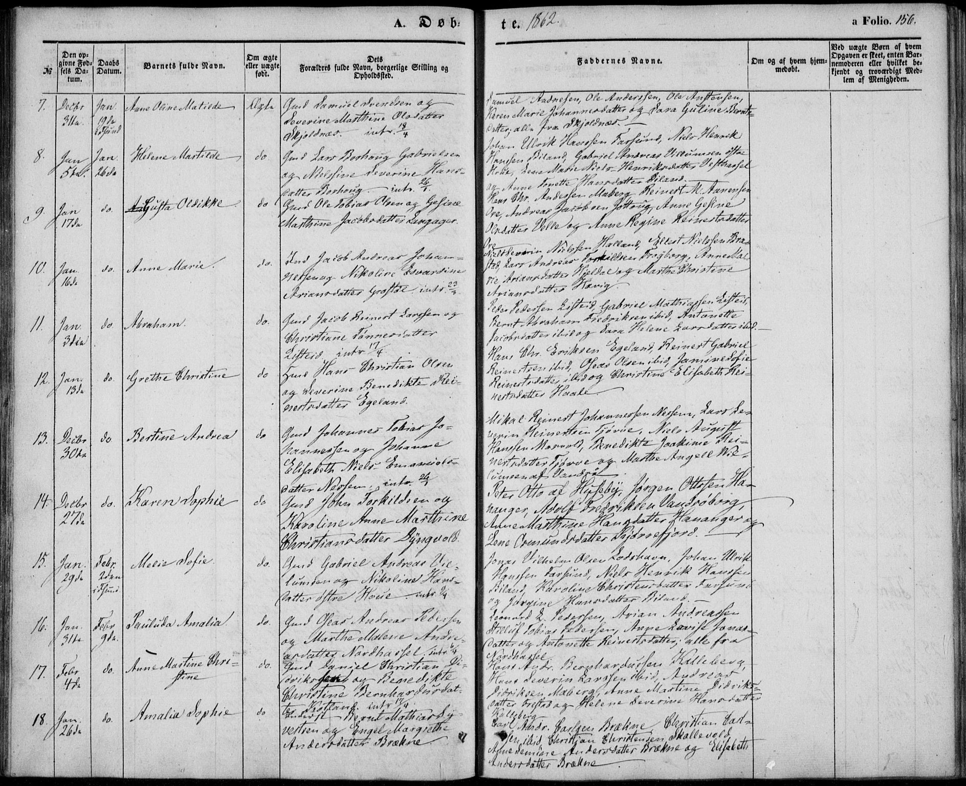 Lista sokneprestkontor, AV/SAK-1111-0027/F/Fb/L0002: Parish register (copy) no. B 2, 1847-1862, p. 156