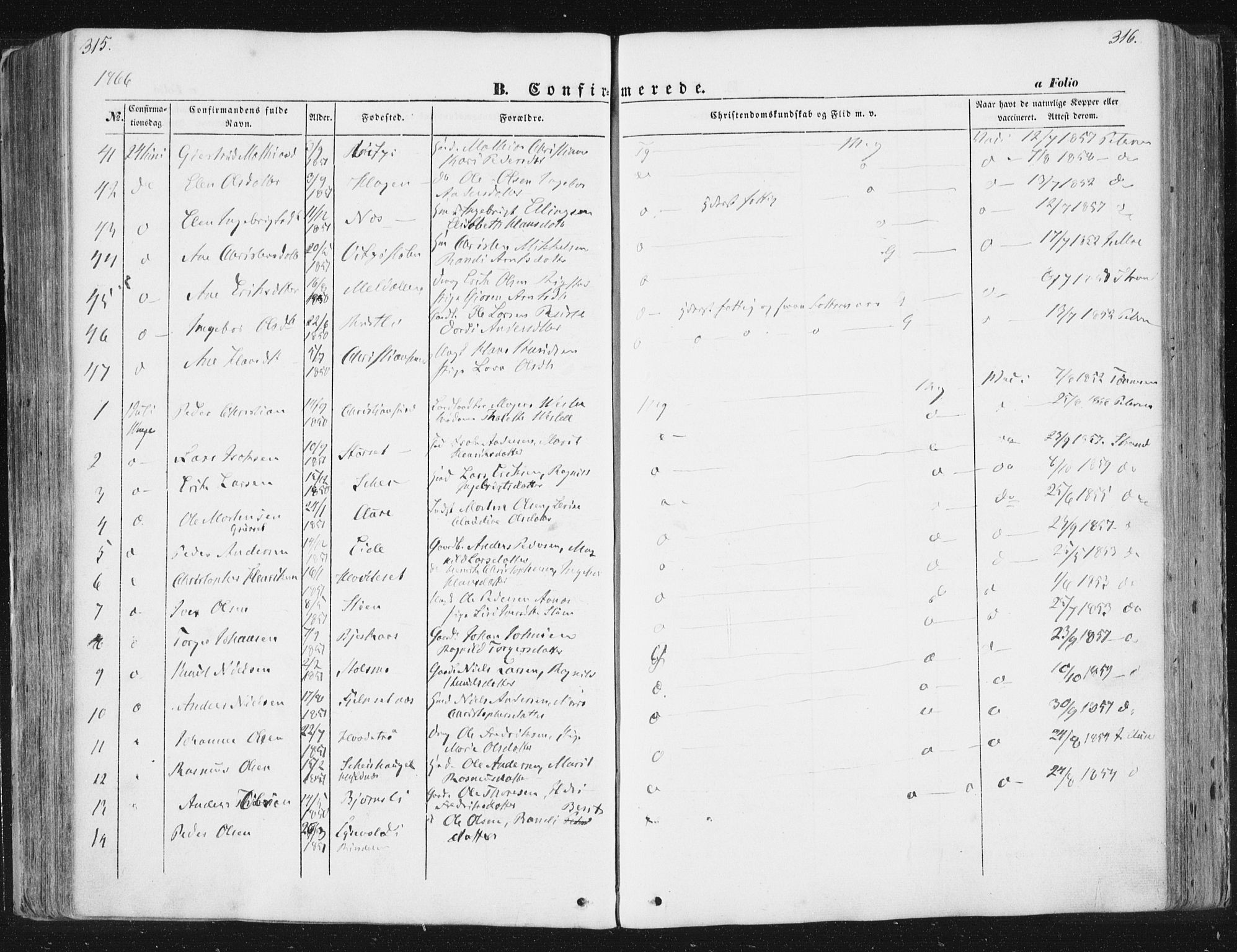 Ministerialprotokoller, klokkerbøker og fødselsregistre - Sør-Trøndelag, SAT/A-1456/630/L0494: Parish register (official) no. 630A07, 1852-1868, p. 315-316