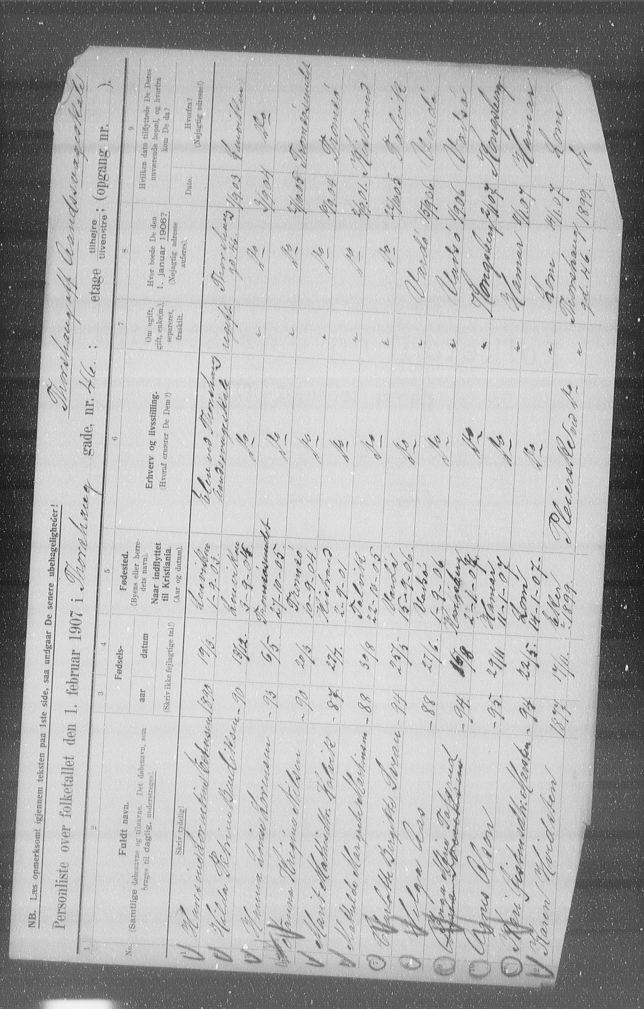 OBA, Municipal Census 1907 for Kristiania, 1907, p. 58464