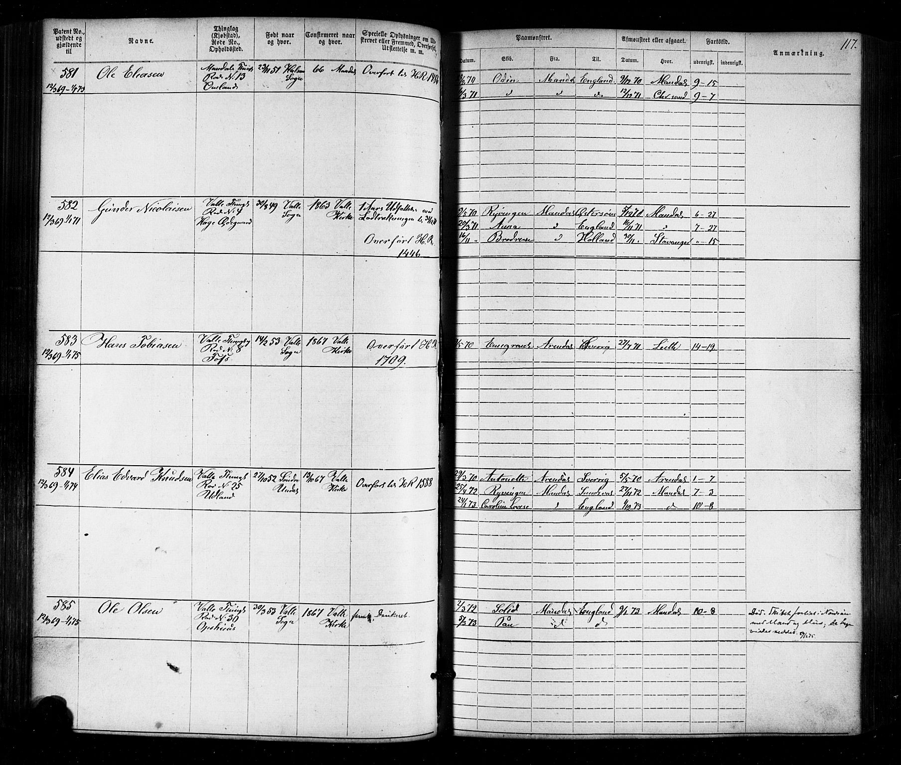 Mandal mønstringskrets, AV/SAK-2031-0016/F/Fa/L0005: Annotasjonsrulle nr 1-1909 med register, Y-15, 1868-1880, p. 149